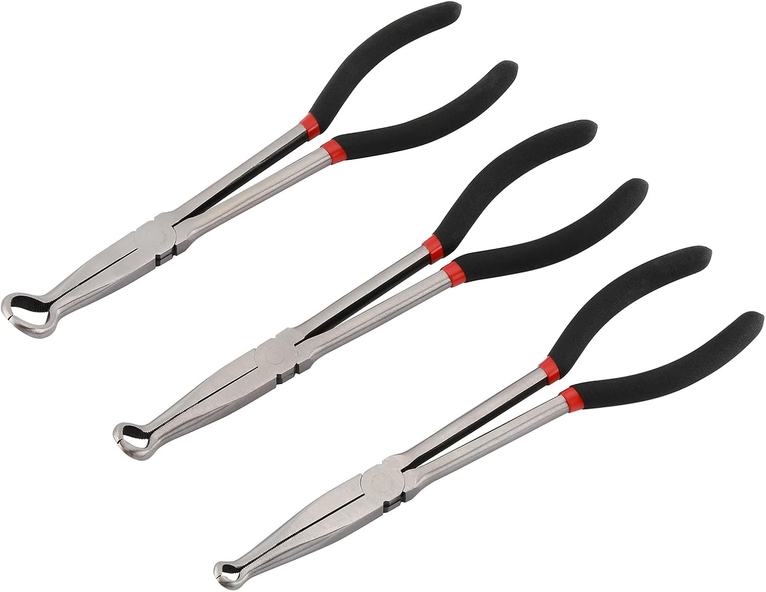 CASOMAN 3Pcs 11" Hose Gripper Plier Set, Black & Red, 5/16-Inch, 1/2-Inch, 3/4-Inch Dia, Offset Spark Plug Boot Removal Pliers Serrated Jaws for Hard to Reach Narrow Spaces image number 6