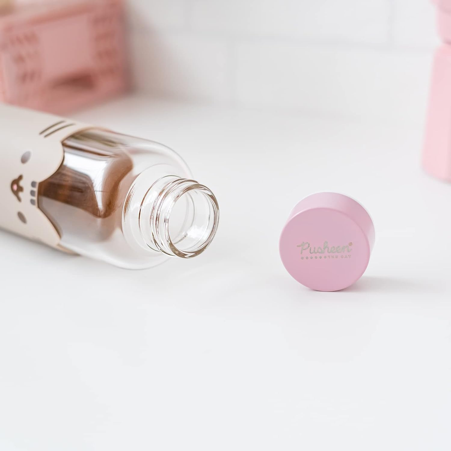 Grupo Erik Glass Water Bottle - Pusheen Merchandise - 17Oz / 500Ml Water Bottle Hot and Cold, Glass Bottle, Travel Bottles, Gym Bottle - Pusheen Gifts for Cat Lovers image number 4