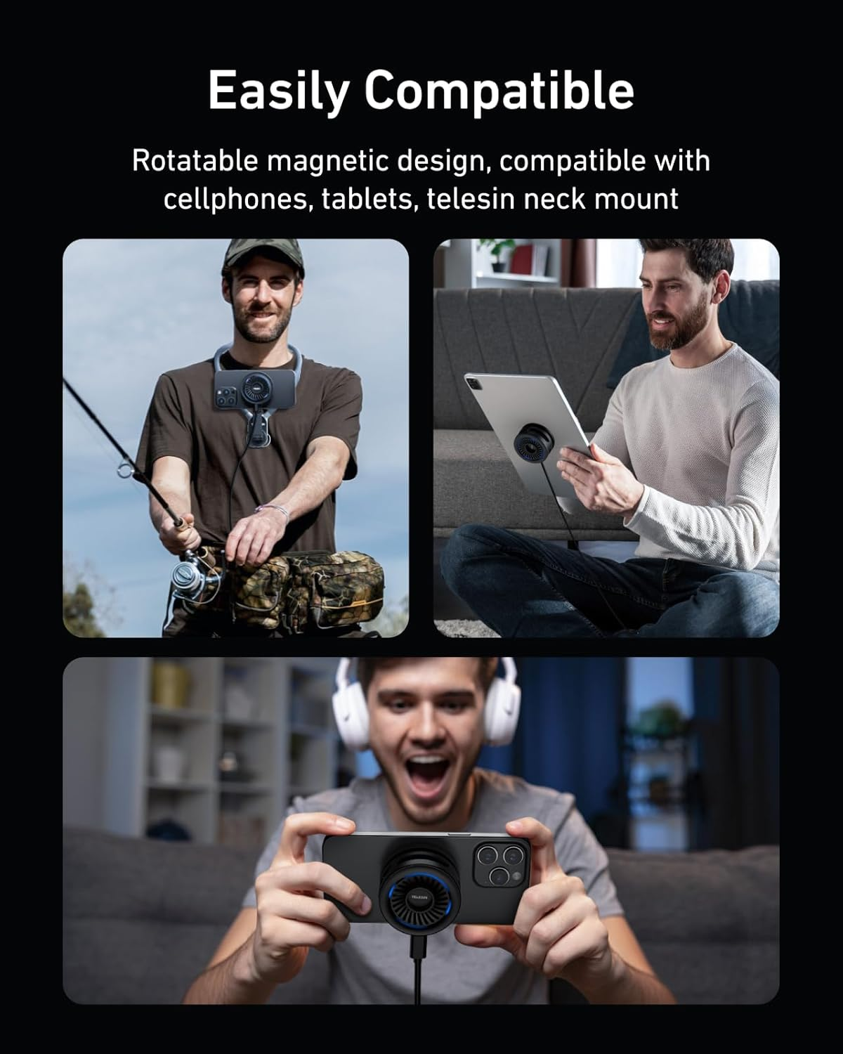 TELESIN Magnetic Phone Cooler Pro for Gaming and Live Streaming, Cell Phone Cooling Fan Portable Phone Radiator Cooling Fan for Magsafe, for Iphone/Android Magnetic Neck Mount image number 2