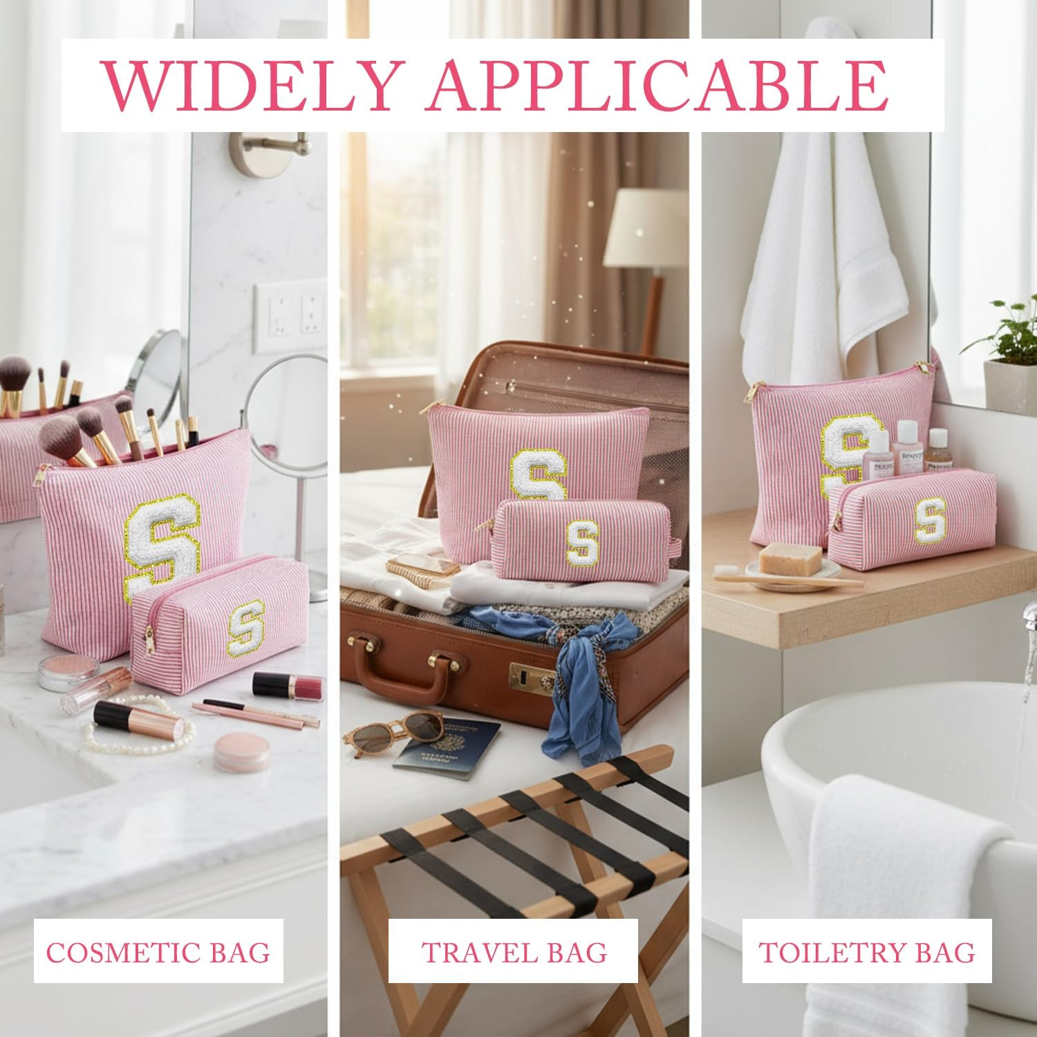 VLYX Personalized Make up Bag - Large Capacity Cosmetic Bags for Women A-Z Initials, 2 Pack - Portable Toiletry Bag, Birthday Gifts Idea, S image number 6