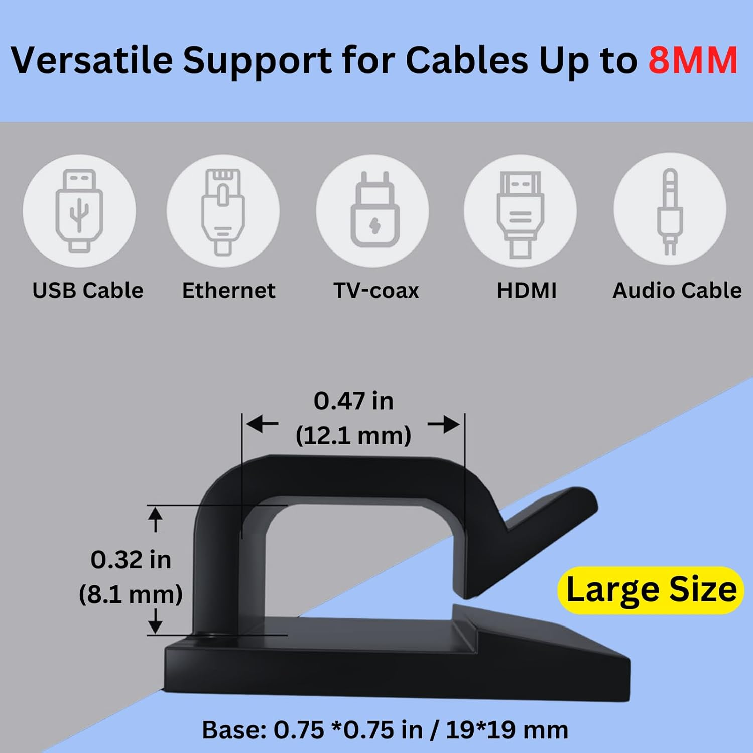 100PCS Adhesive Cable Clips (Large, White&Black), Upgraded Wall Wire Holder Cord Organizer for Cable Management under Desk, Hide Cable, Light Clips Hooks for LED, HDMI, Eetension Cord