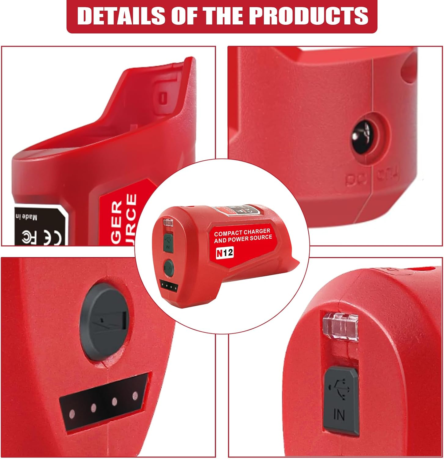 M12 12V USB Power Source Charger Adapter for Milwaukee M12 Lithium Battery, W/Type-C Input Charing Port, USB Output & DC 12 Volt Outlet for 12V Heated Jacket, Replace 48-59-1201 49-24-2310 image number 5