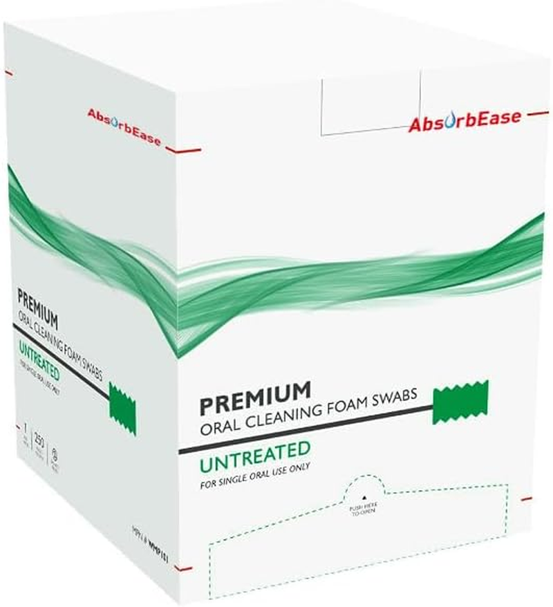 Absorbease Premium Treated Oral Swabs - Disposable Soft Sponge Mouth Swabs - Disposable Oral Care Swabsticks - Individually Wrapped - 250 Count Box