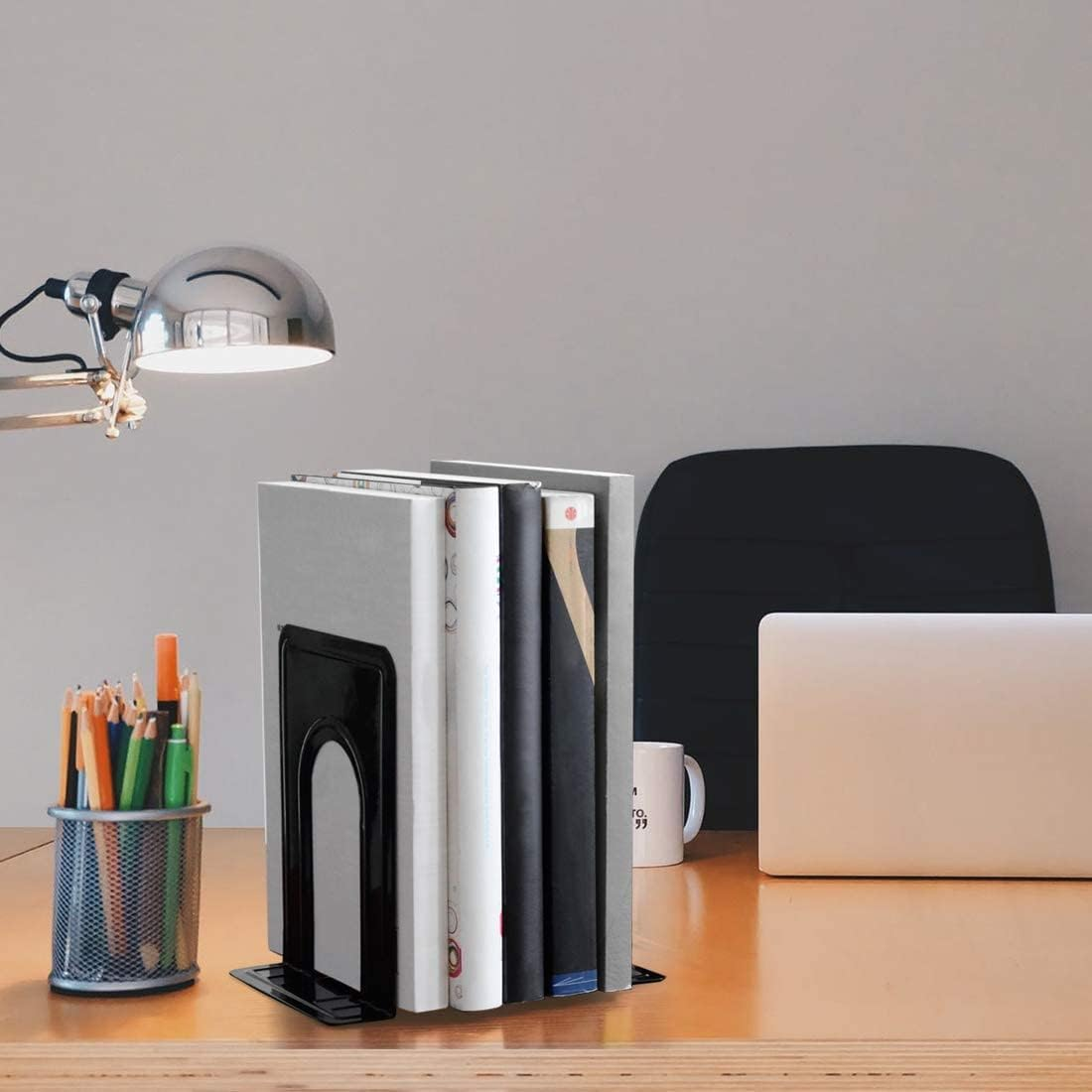 DARUITE Metal Bookends, Non-Skid Book Ends Holder Stoppers for Heavy Books, Home, Office, Kitchen - 4 Pairs, 7.4 X 4.9 X 5.8 In, Black image number 4