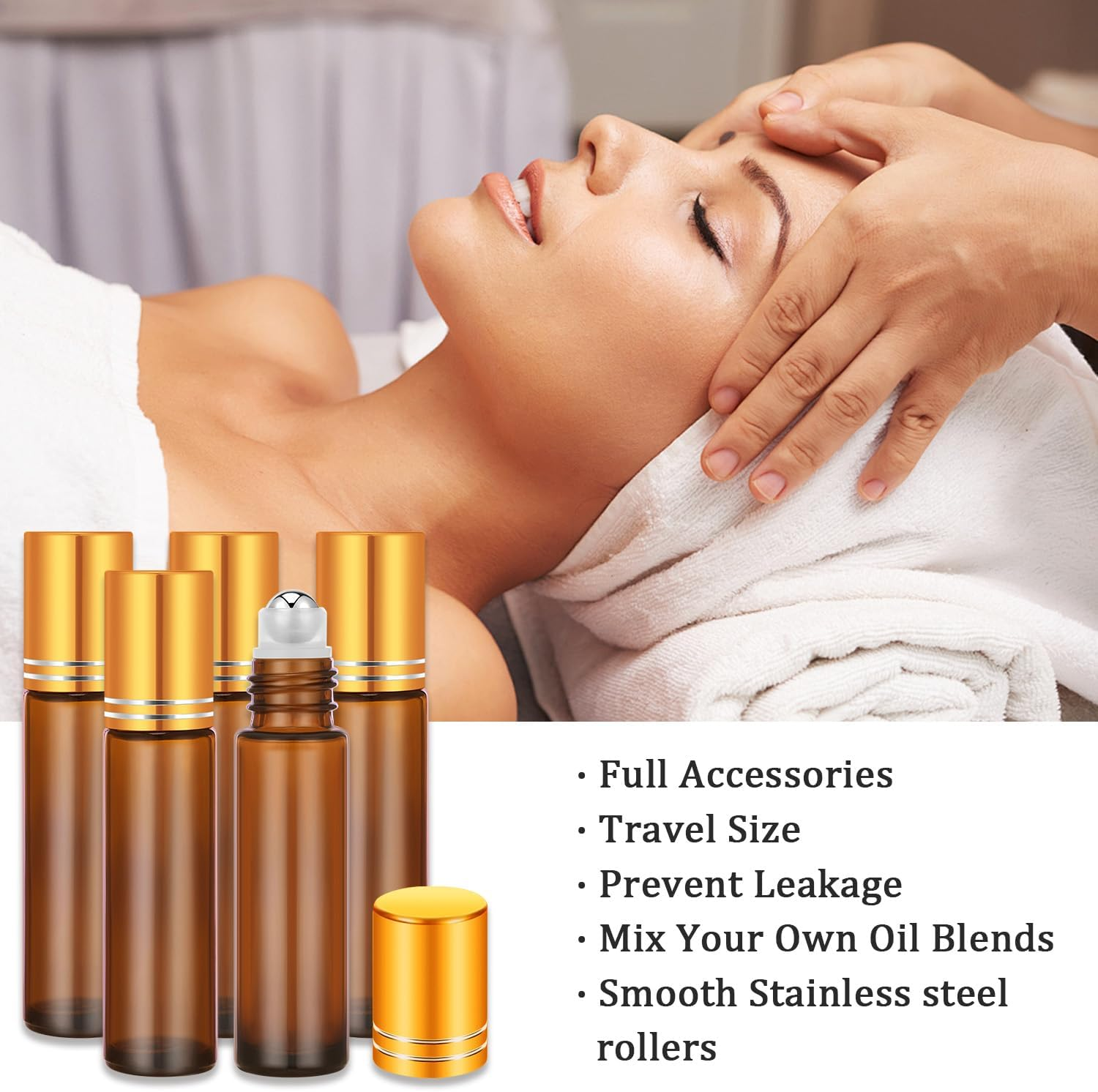 4 Pack, Essential Oil Roller Bottles, Amber Glass Roller Balls for Essential Oils, 10Ml Empty Rollerball Bottles for Travel Refillable Roll on Perfume Bottles with Caps