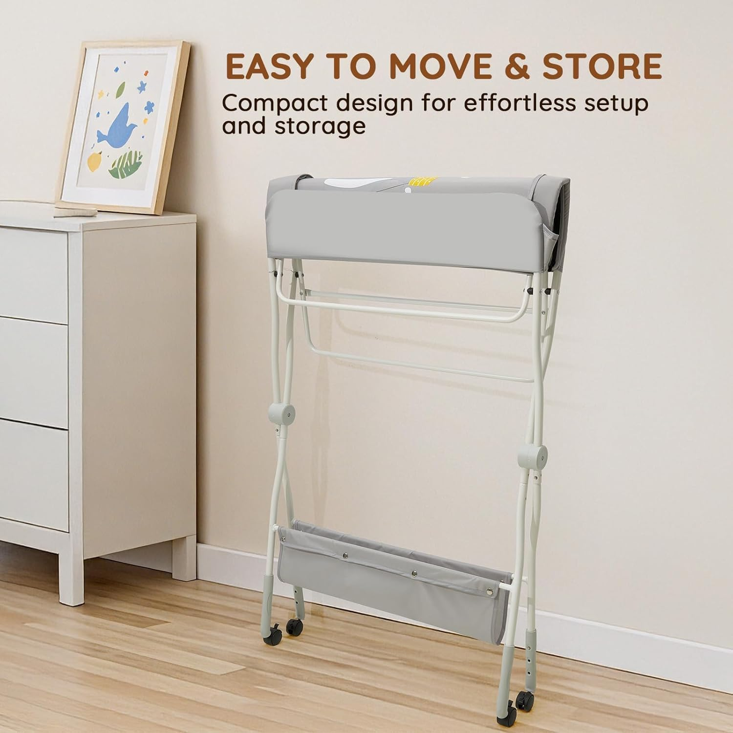 Baby Changing Table, Versatile Folding Changing Table, Waterproof Diaper Changing Station, Adjustable Height, Baby Changing Station, Mobile Nursery for Infant and Newborn image number 4