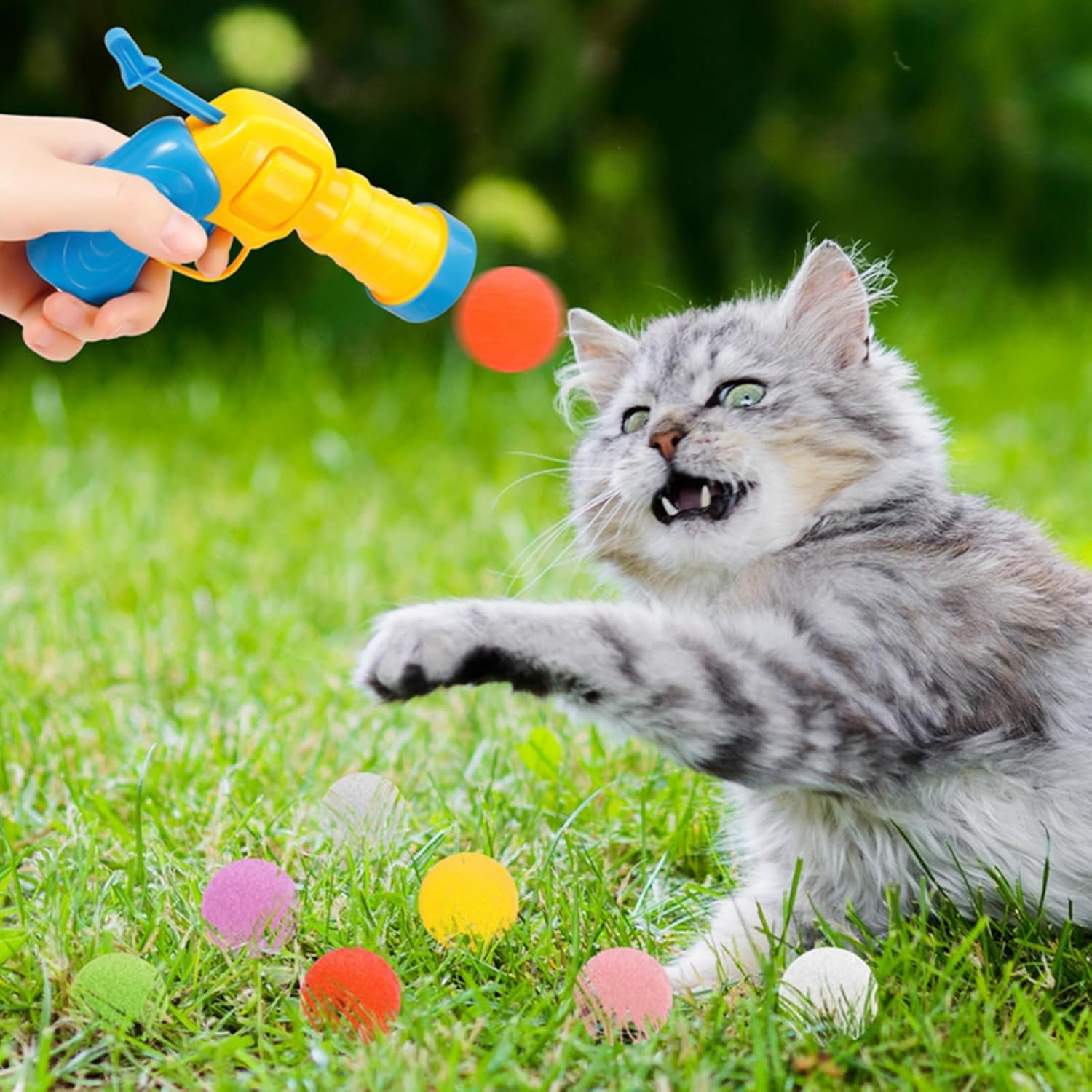 Cat Ball Toy Launcher Gun, 50Pcs Cat Balls with 1 Gun Toy, Cat Toys for Bored/Interactive Indoor Adult Cats, Plush Fuzzy Balls Launcher Cat Toy, Cat Fetch Toy Gun Shooter image number 5