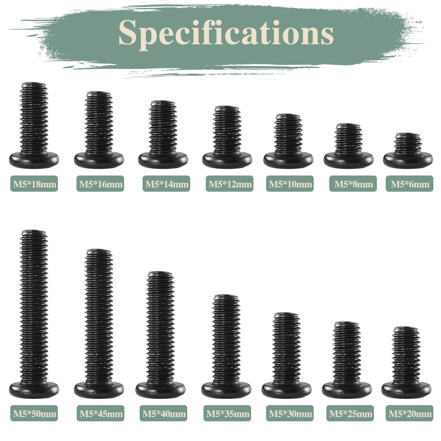 GOHODOMINO M5&times;12Mm Flat Head Socket Cap Screws Bolts, Nuts, Flat Washers, 20Pcs, 304 Stainless Steel, Black Oxide, Allen Socket Drive, with Hex Spanner image number 5