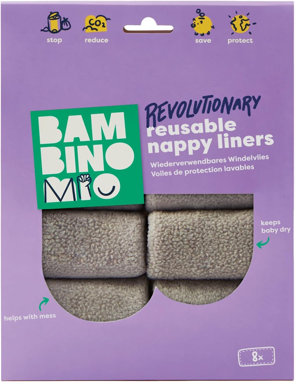 Bambini Mio, Revolutionary Reusable Nappy Liners - Washable Liners, Eco-Friendly and Chemical-Free, Pack of 8