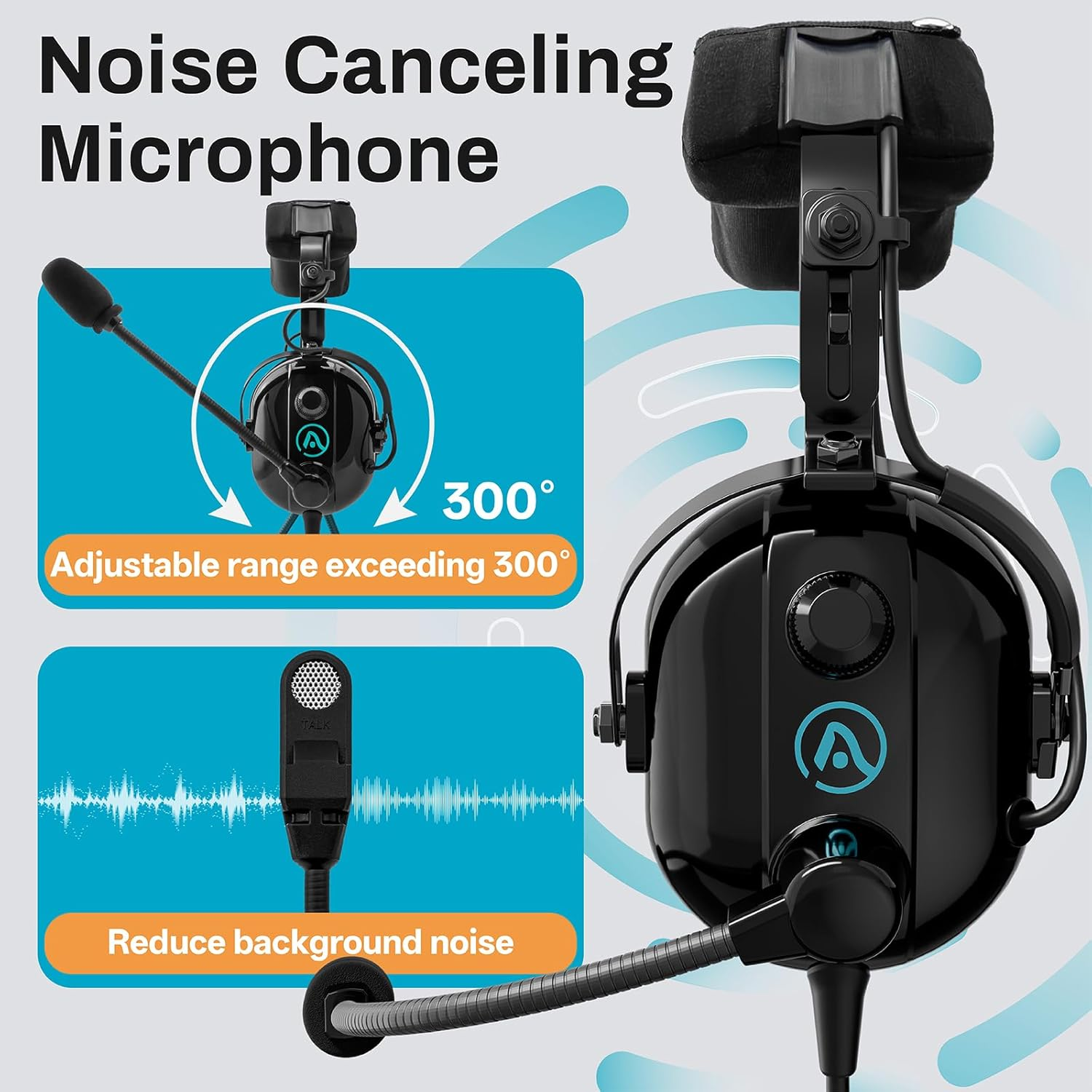 AIRVOICE Aviation Headset for Pilots with Passive Noise Cancellation, PNR Aviation Headset with Comfortable Earpads and Flexible Microphone, Aviation Headset with Carrying Case image number 4