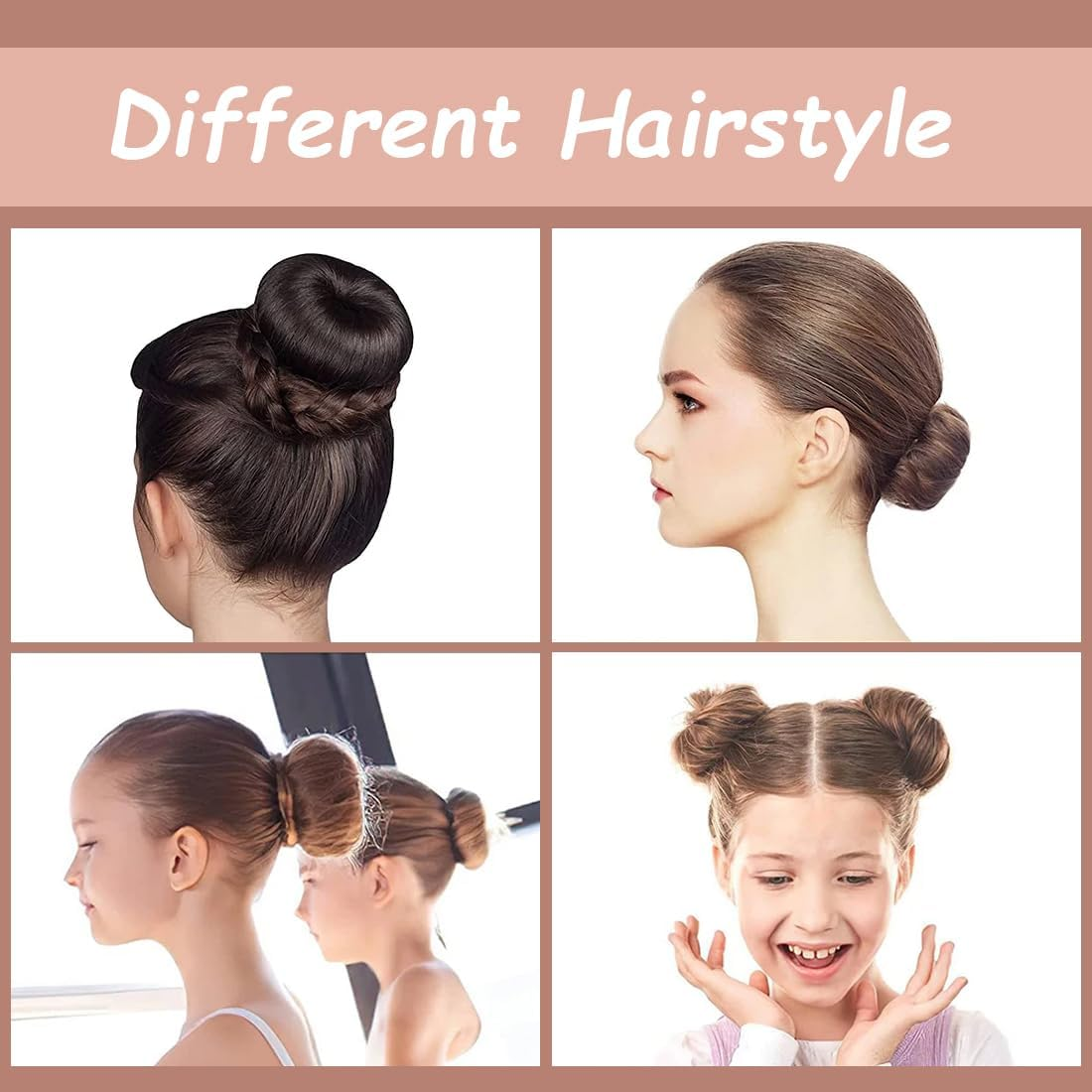 Pack of 3 Magic Hair Buns, Braiding Aid Hair Girls and Women, Doughnut Hair Bun Maker, French Twist Hair Bun Styling Braid Holder Tool, Dark Coffee image number 5