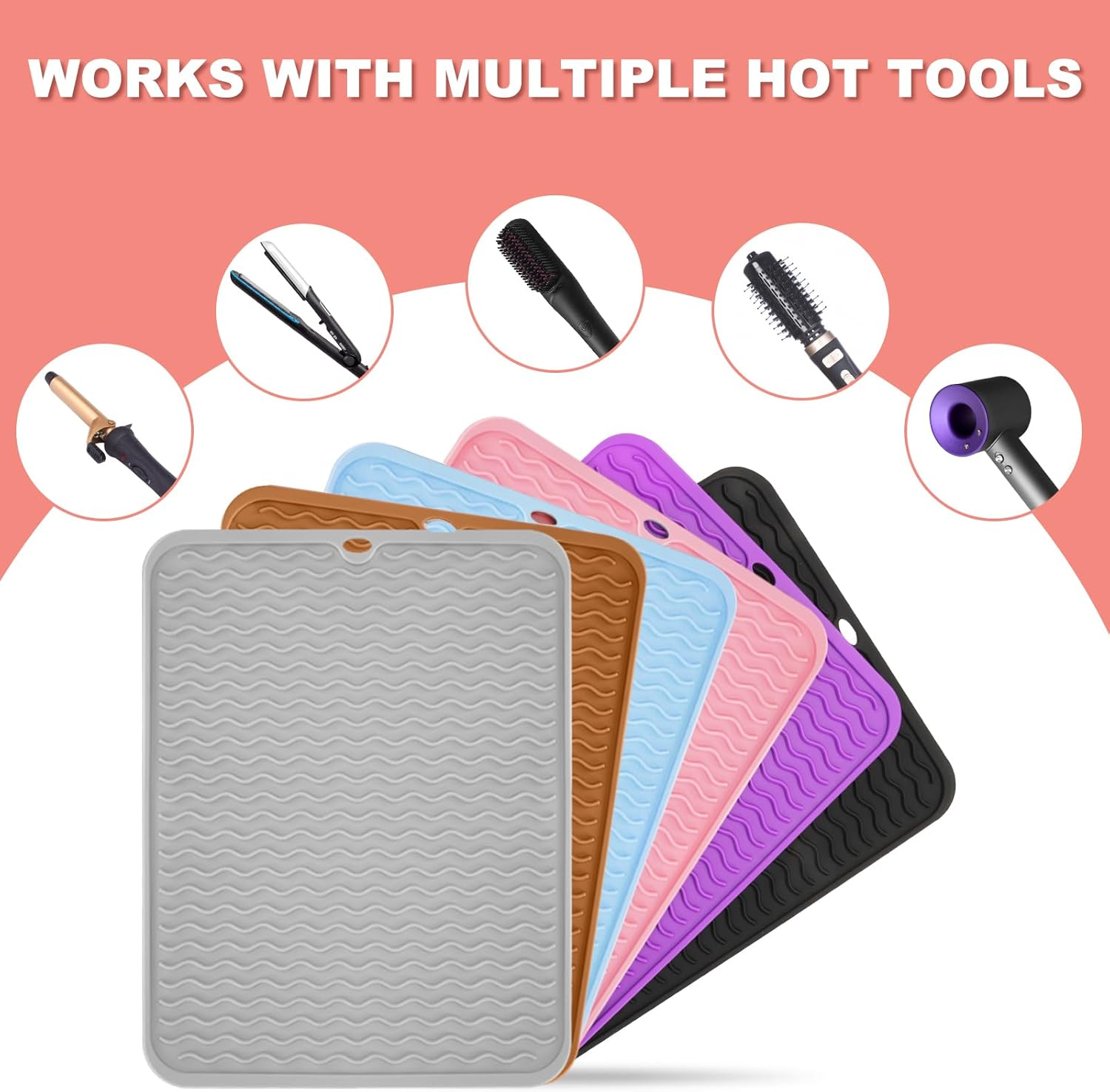 Oversize Silicone Heat Resistant Mat for Curling Iron, Hair Straightener, Flat Irons and Hot Hair Styling Tools, Portable Wrap Cover with Velcro for Home Travel Gym Salon(14.2"" X 11"") - Gray image number 6