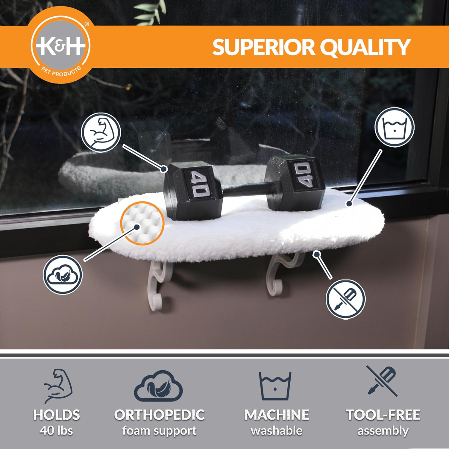 K&H Pet Products Kitty Sill Cat Window Hammock Perch (Heated or Unheated) Unheated Soft Fleece 14 X 24 Inches