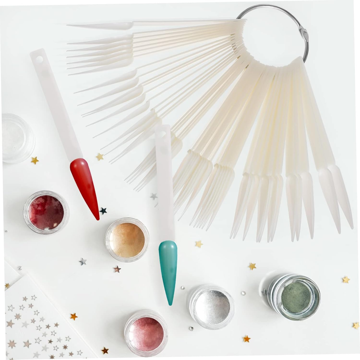 MOTHNUR 200Pcs Nail Art Tips Sticks Fan-Shaped Nail Display Tips with Metal for Easy Organization for Beginners Reusable Practice Tools image number 1