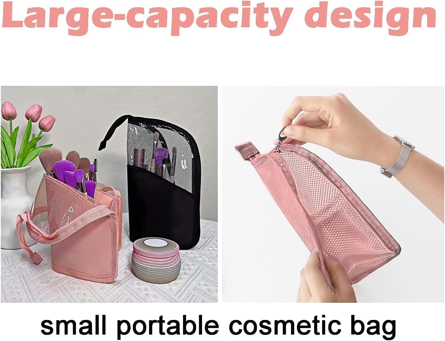 Rylaxzon Travel Makeup Bag, Makeup Brush Holder, Waterproof Portable Mesh Makeup Brush Travel Case and Cosmetic Pouch for Makeup Essentials image number 4