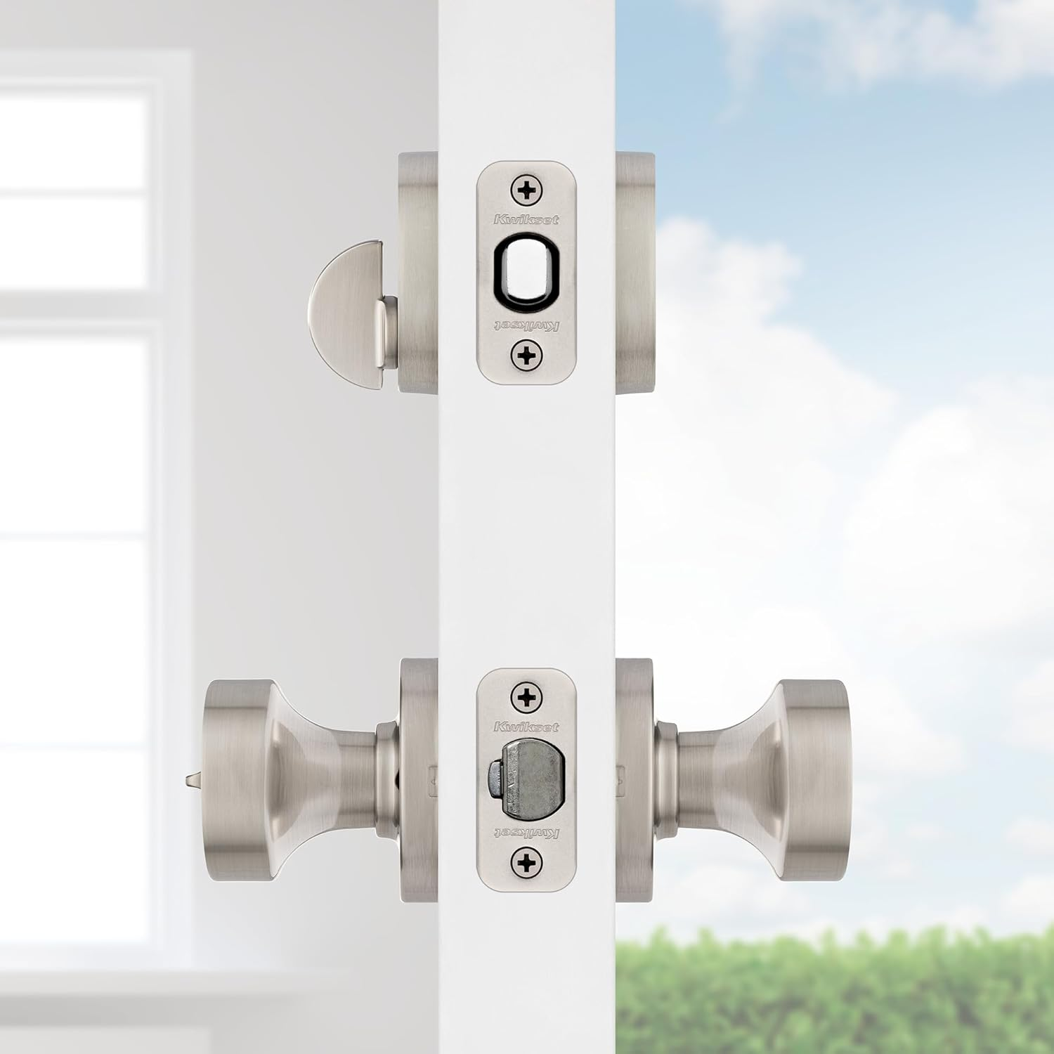 Kwikset 991 Pismo Keyed Entry Knob and Single Cylinder Deadbolt Combo Pack Featuring Smartkey and Microban in Satin Nickel