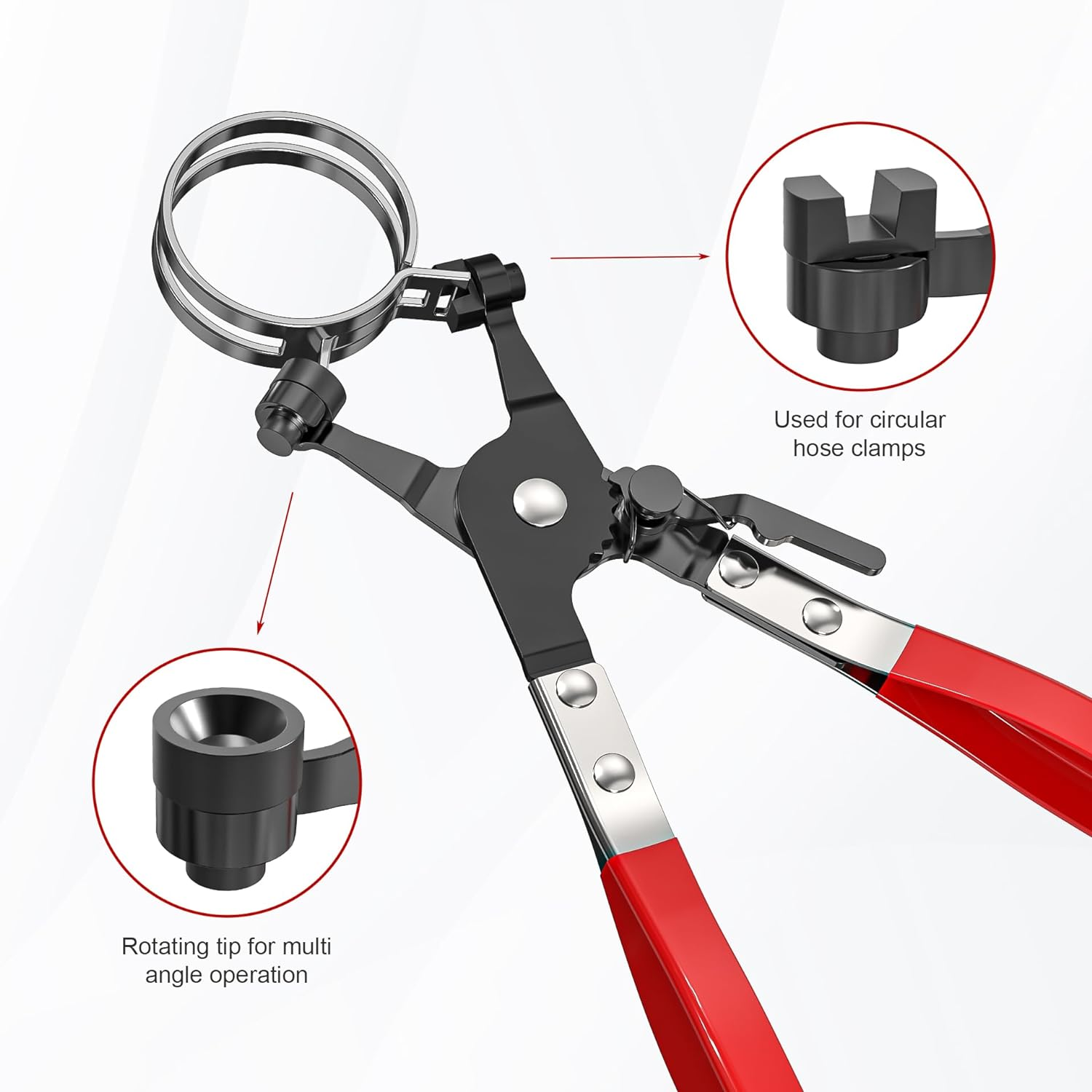 Hose Clamp Pliers | Heavy-Duty Automotive Repairing Tool | Repair Tool Swivel with Flat Band for Removal and Installation of Ring-Type or Flat-Band Hose Clamps image number 4