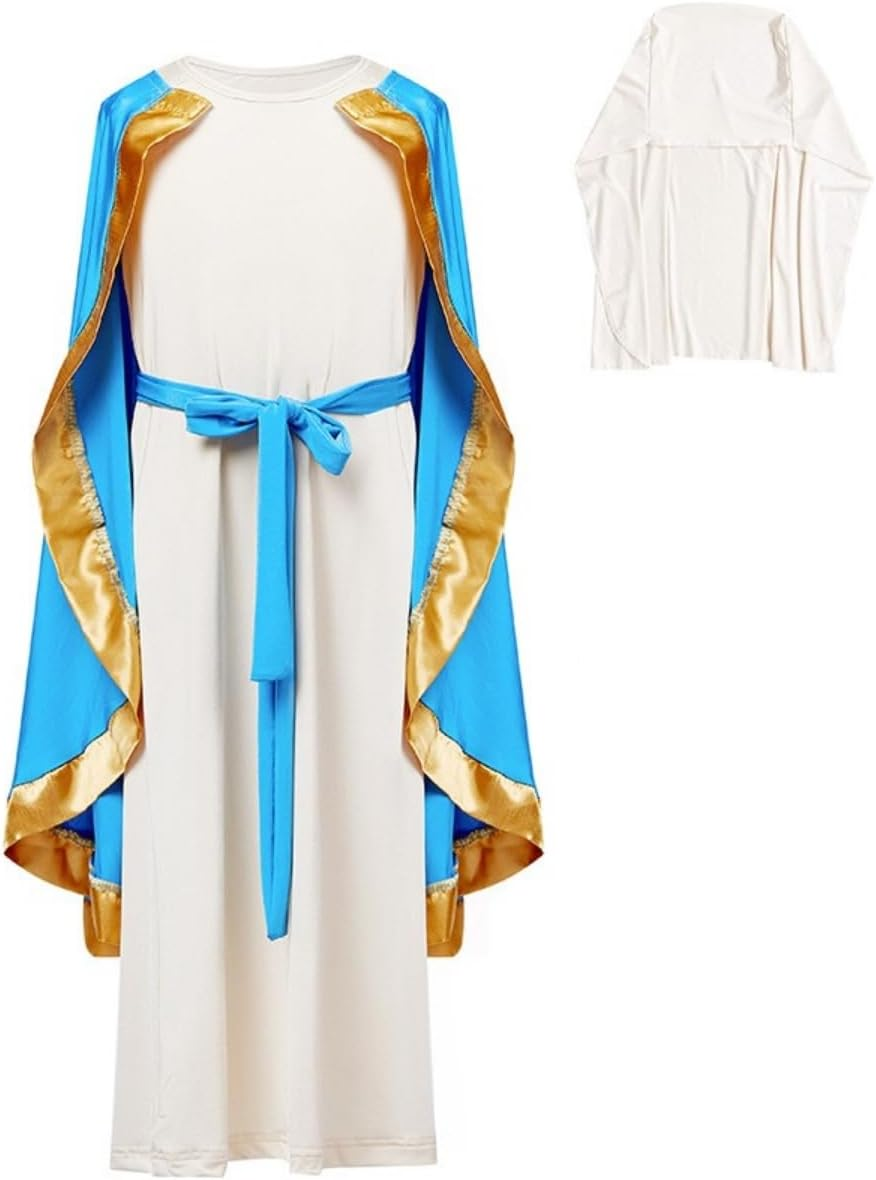 Costume Bay Virgin Mary Religious Biblical Robe Costume Cosplay Halloween Religious Celebrations Christmas Dress up White Blue Parties Cultural Events image number 6