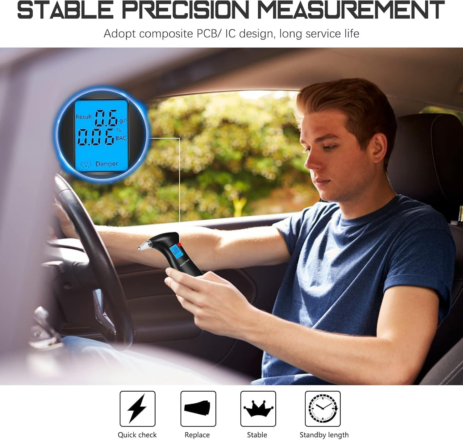 RUTIDA Breathalyzer & Alcohol Tester with 12 Mouthpieces, Professional Breathalysers Portable Alcohol Breath Tester with LCD Display Digital Fast, High Accuracy image number 1