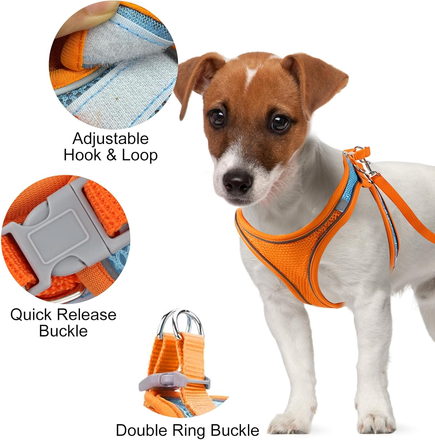 Adjustable Cat Harness, Air Mesh Breathable Chest Harness with 1.5 M Lead, Soft Padded Dog Harness, Cat Lead Kitten with Reflective Strips, Cat Vest (Orange, 3XS) image number 4