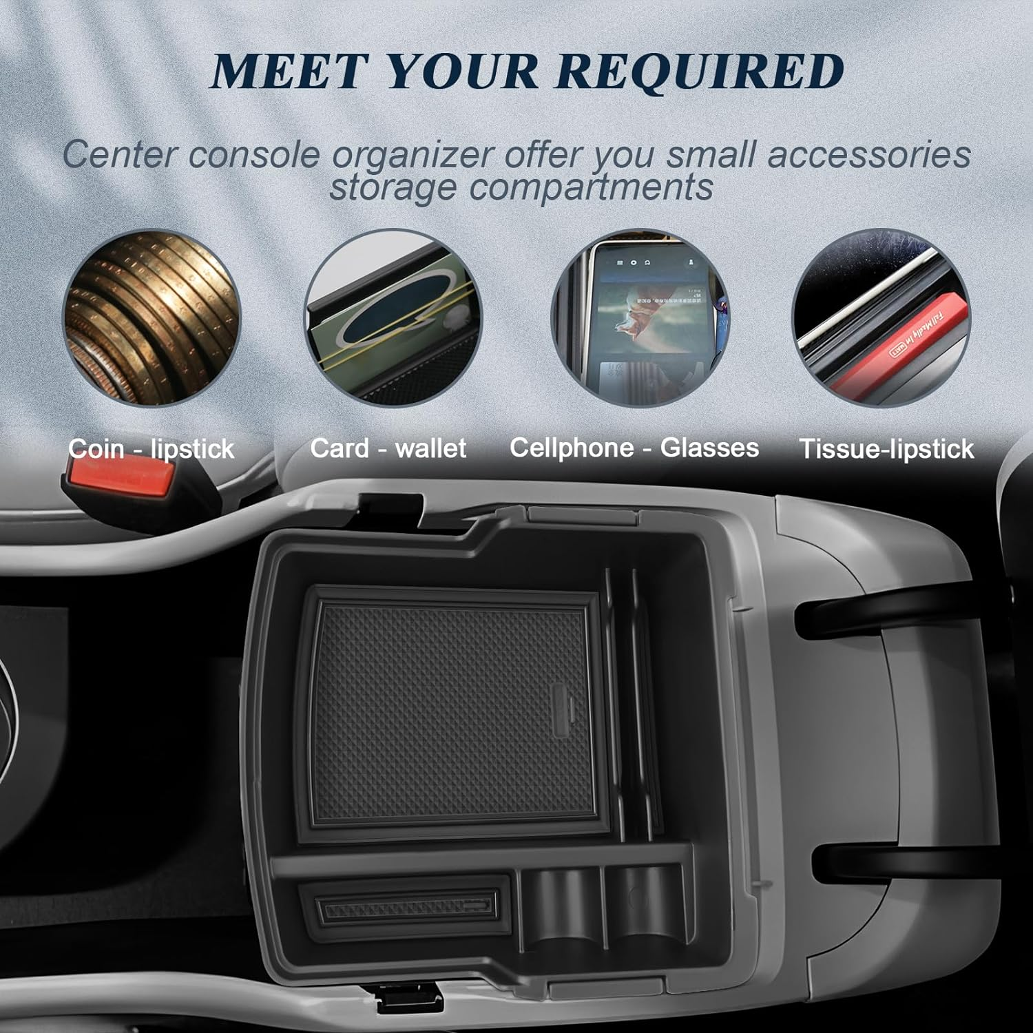 BIBIB0 for 2024 2025 Hyundai Kona Center Console Organizer 2024 2025 Hyundai Kona SX2 Console Trays 2024 Kona Insert Organizer 2024 Hyundai Kona Accessories Armrest Upper Organizer Double Layers image number 3