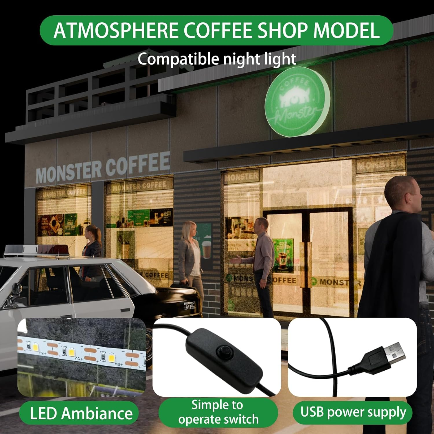 2025 Updated Model Car Display Case for Adults, Premium 1/64 Scale Diecast Parking Garage for Toy Cars, Toys Car Garage, Scenic Diorama Display Car Park with Ith LED Lamps and 5 Parking Space image number 5