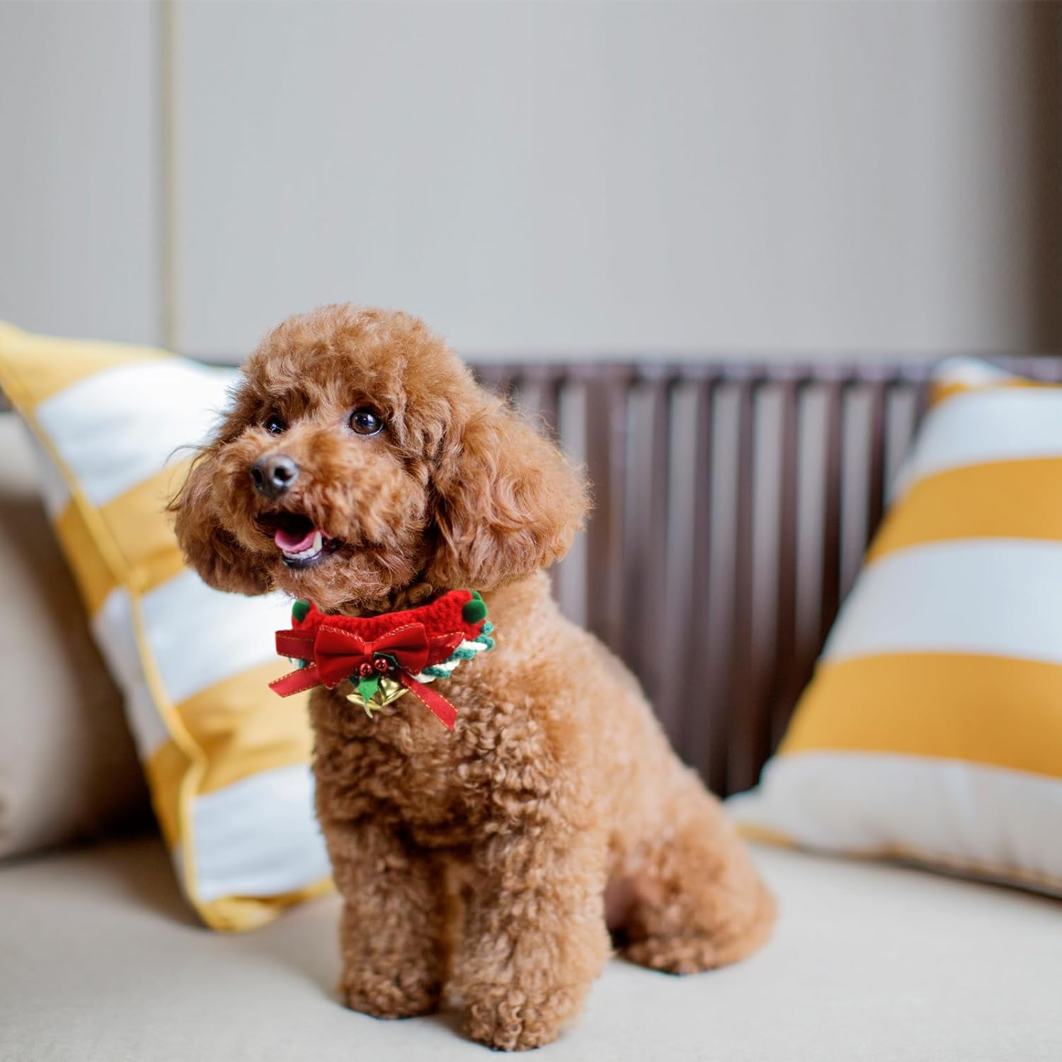 2 Pcs Christmas Collar with Bells Handmade Knitted Crochet Breakaway Scarf Collar for Cat and Puppy Adjustable Cute Woven Collars Necktie for Kittens Small Pets Accessories Christmas Costume Outfits image number 6