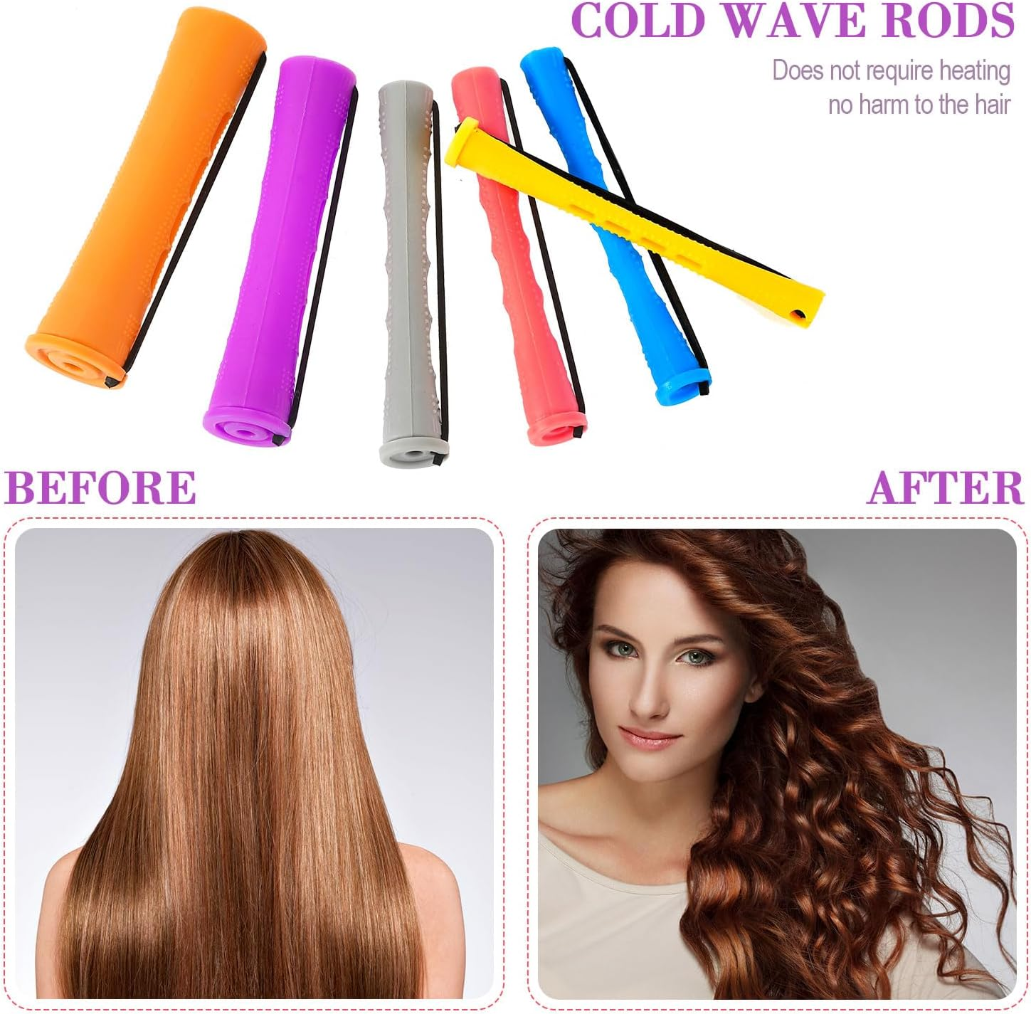 WILLBOND 72 Pcs Hair Perm Rods Kit Short Plastic Perming Rods Set Cold Wave Rods 6 Sizes Hair Curling Rollers Hairdressing Tools with Steel Tail Pintail Comb for Hair Styling (6 Colors, 3.27 In) image number 5