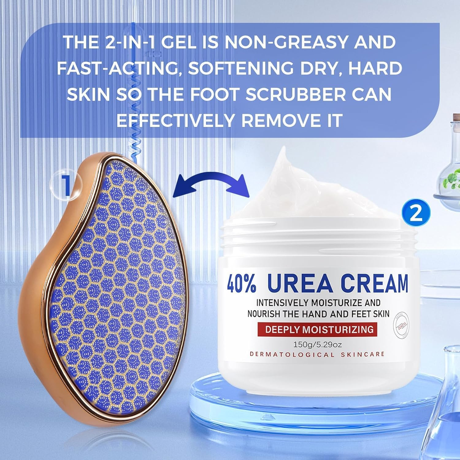 OUKEYA 40% Urea Cream, Foot & Hand Cream with Foot File, Maximum Strength Moisturising Lotion for Dry Cracked Skin, Softening Care for Feet, Heels & Hands, Intensive Hydration, 150G image number 1