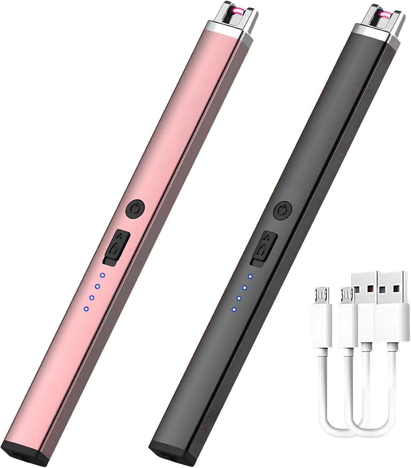 2Pcs Candle Lighter, Rechargeable Electric Lighter Candles, Windproof Belt Led Battery Display Ion Windproof, Safety Switch Flameless, for Candle Barbecues, Fireplaces, Camping, Fireworks Cooking image number 2