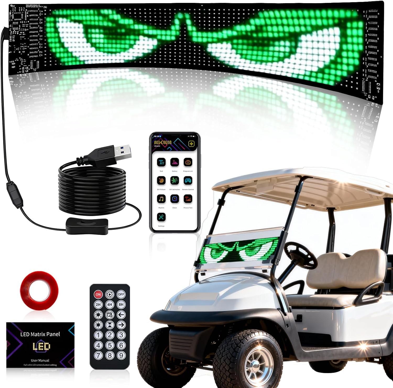 35.35''X7.56'' Scrolling Bright Advertising LED Signs, LED Sign Programmable Flexible Matrix Panel, USB LED Signs App Control Custom Text Pattern Animation LED Display for Store Car Bar Hotel