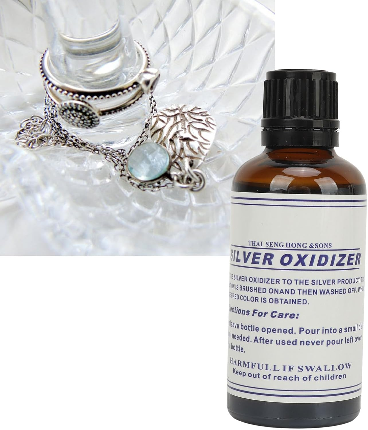 Silver Oxidizer Solution Jewelry Making Black, Vintage Effect Sterling Silver Oxidizer Solution, Fast Acting, Easy to Use, Controlled Application, 50Ml for Jewelry Making image number 1