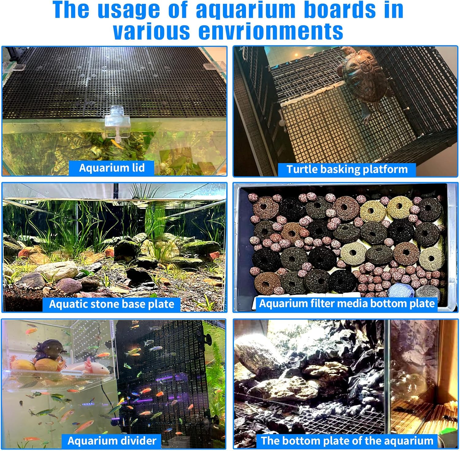 Plastic Egg Crate Grip Panel Fish Tank Divider Aquarium Divider Filter Bottom Fish Tank Isolation Board Egg Crate Tray (Black, 8Pcs 11.8X5.9 Inch with 0.15 Inch Hole) image number 1