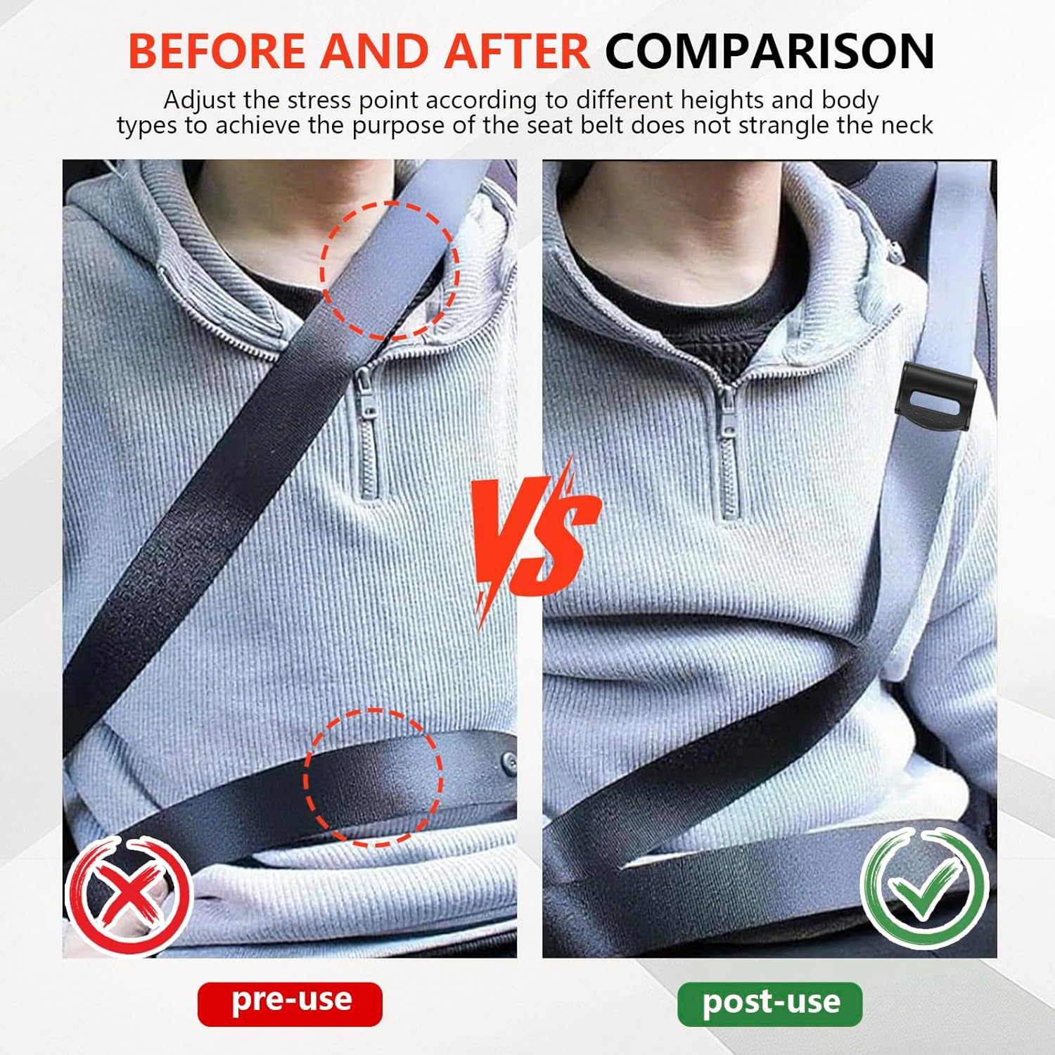 2PCS Car Seatbelt Adjuster, Universal Auto Seat Belt Clips for Adults/Kids, Comfort Car Shoulder Neck Protector Strap Positioner, Seatbelt Locator Retainer Locking Clips for Car, SUV (Black) image number 4