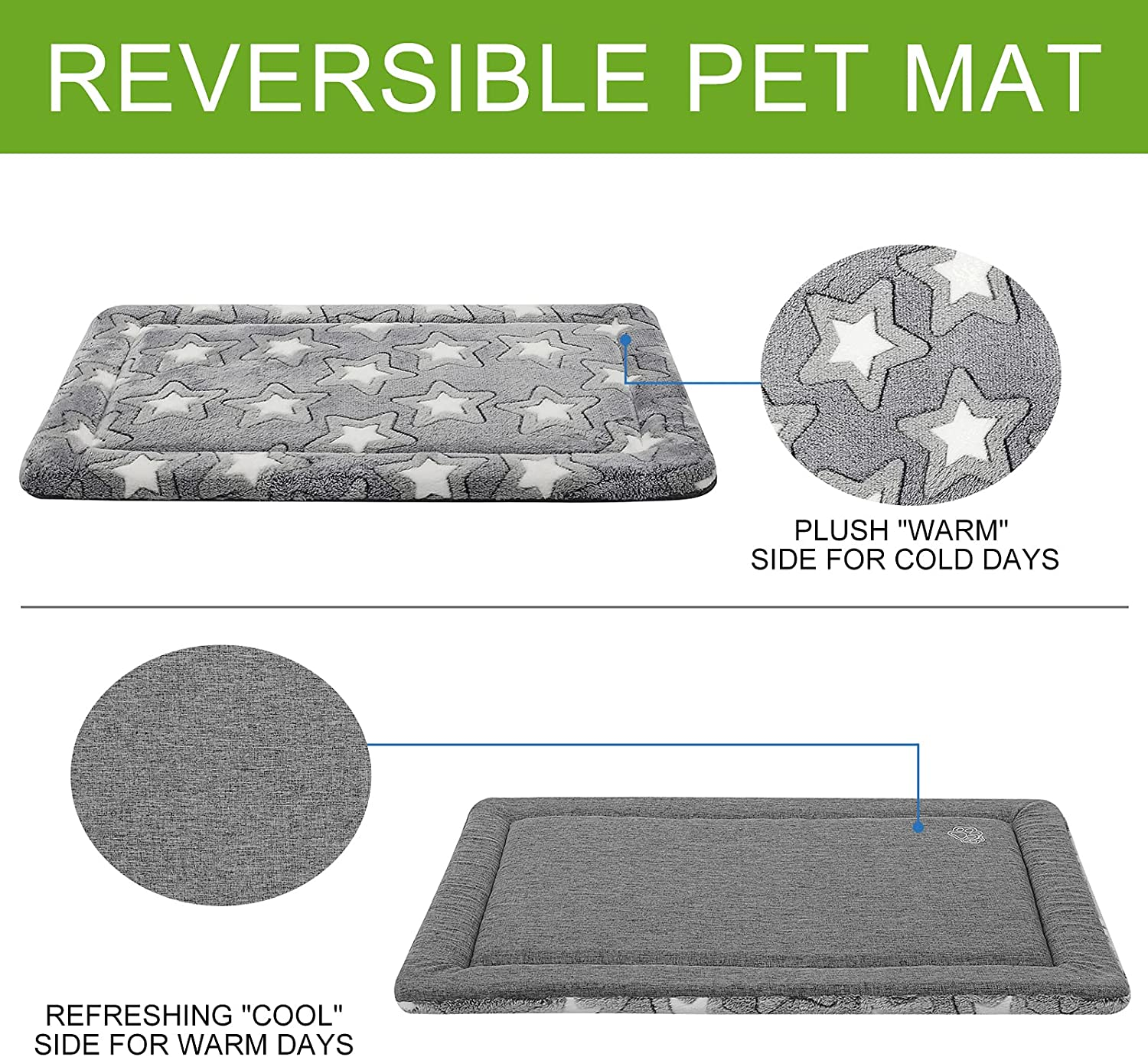 EMPSIGN Dog Bed Mat for Dog Cage (61 * 46 * 2.8Cm), Dog Bed Pad Reversible (Cool & Warm), Machine Washable, Pet Sleeping Mat for Small Dogs, Grey, Star Pattern image number 3