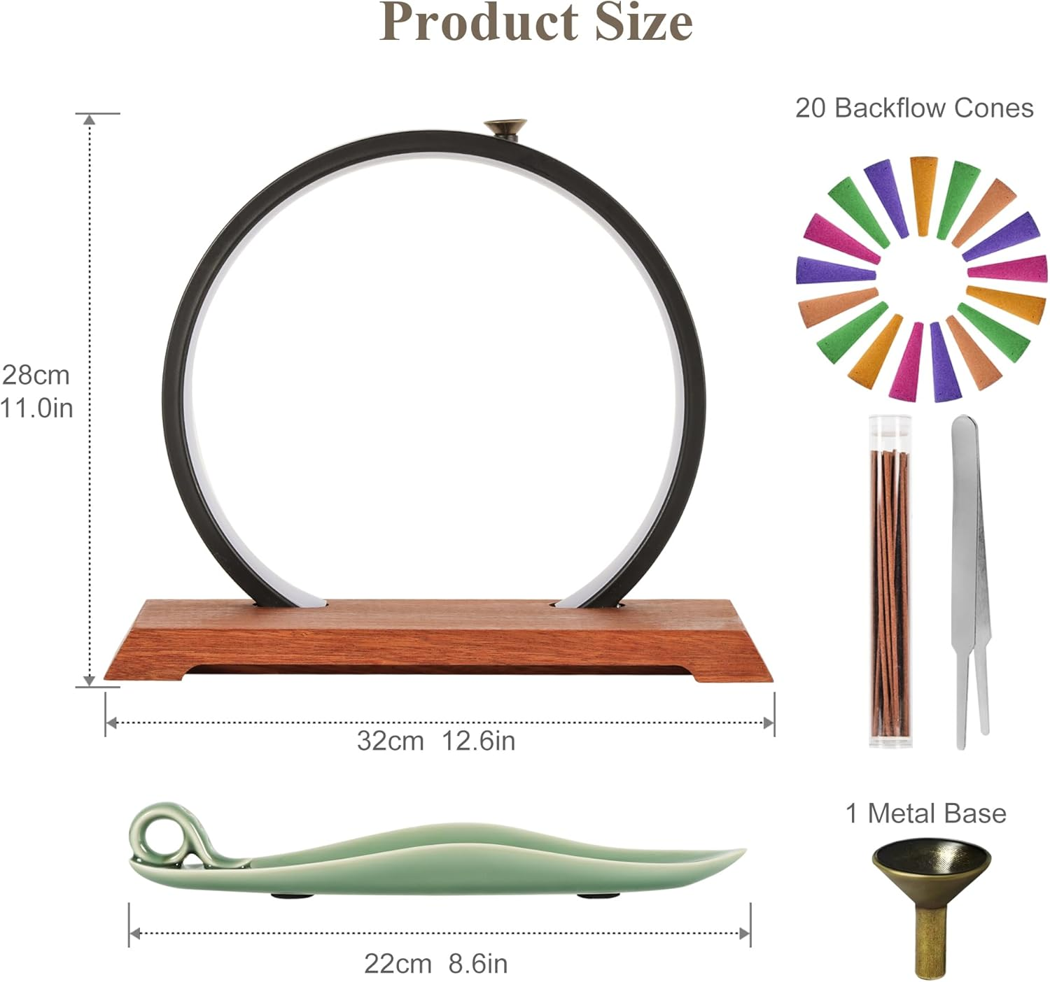 REAWOW Incense Burner Holder Waterfall Ornaments Lightweight Ring with 20 Incense Cones and 30 Sticks Backflow Incense Sticks for Meditation Decoration Home Office Yoga Spa Decoration