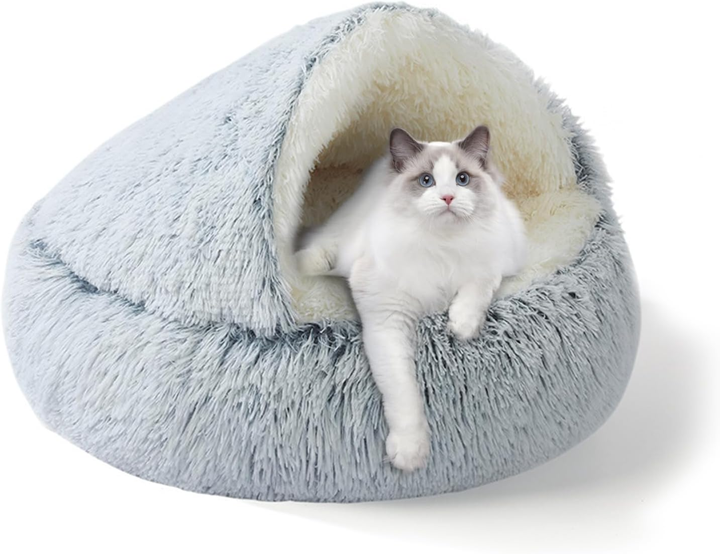 SUOXU Cat Bed Small Dog Bed,Plush Cover Self Warming Soft Calming Nest Kitten Puppy Bed with Non-Slip Bottom Machine Washable for under 7Kg Small Pet Snooze Sleeping Indoor (Grey)