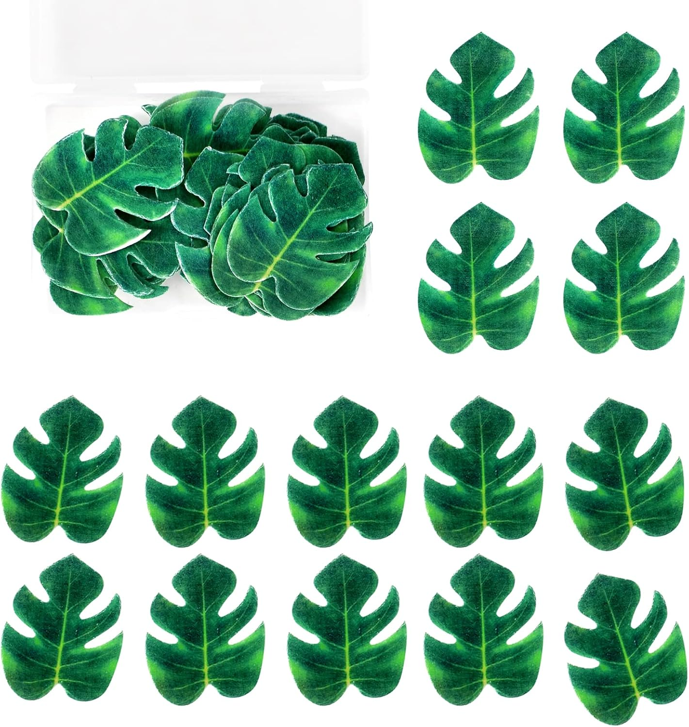 48Pcs Cupcake Toppers Edible Artificial Tropical Monstera Leaves Tropical Palm Leaves Cake Topper Cake Monstera Leaf Decoration for Hawaiian Jungle Summer Tropical Wedding Birthday Cake image number 5