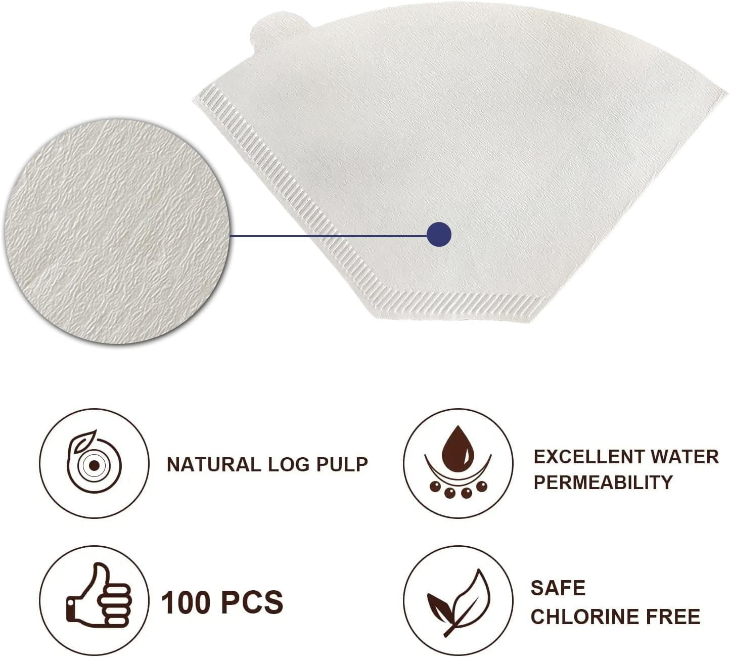 Disposable Coffee Paper Filters for Coffee Maker, 100 Pcs Cone Replacement Filter Natural Unbleached Original Wooden Drip Paper Suitable for Coffee Machines and Coffee Cones (#4,100 PCS) (White) image number 4