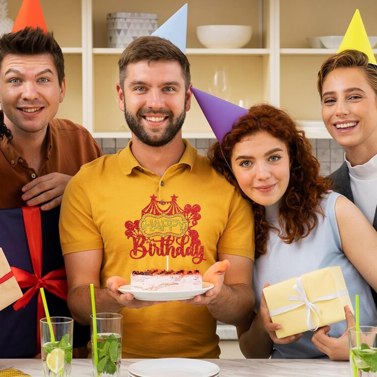 Confetti! Whimsical Circus Happy Birthday Cake Topper | Carnival Zoo Animals Birthday Cake Decor | Baby Shower & Kids Party Supplies image number 5