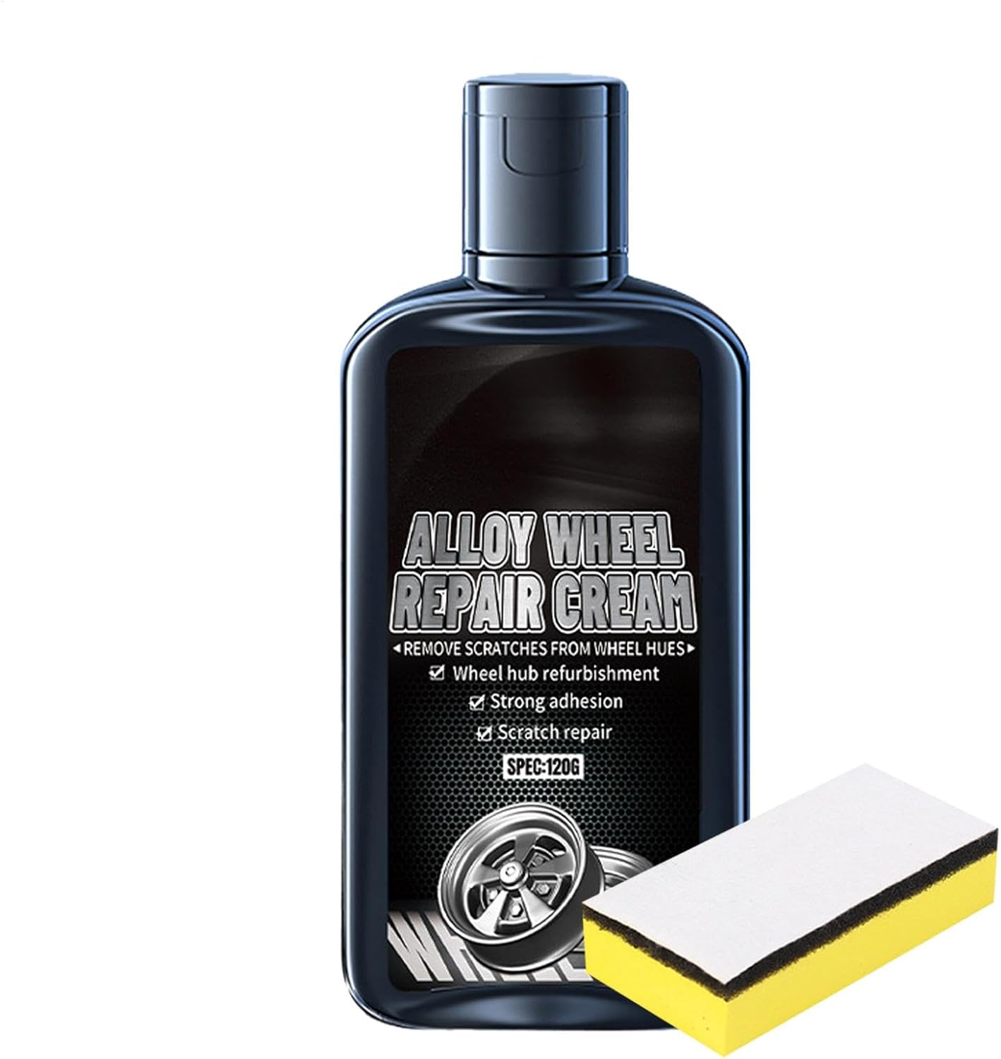 Car Tire Scratch Repair - Car Tire Scratch Remover 120G with Sponge,Aluminum Alloy Wheel Rim Polish Balm for Steel Wheel Hub image number 1