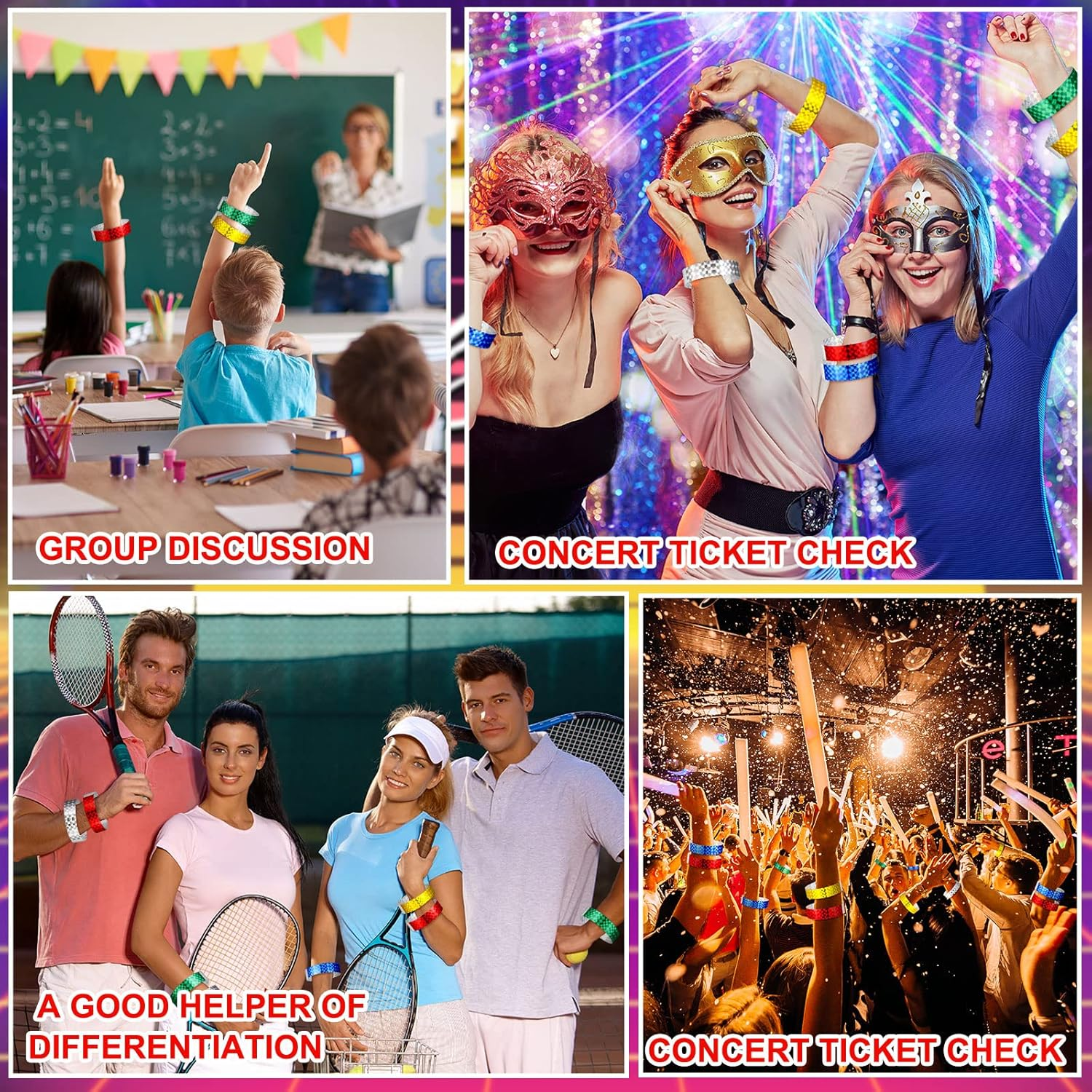 500 Pack Holographic Party Wristbands Assorted Colored Wristbands with Buckle Wristbands for Events Paper Wristbands Paper Bracelets Wristbands for Events Club Party (Gold, Red, Silver, Blue, Green) - Silver image number 3