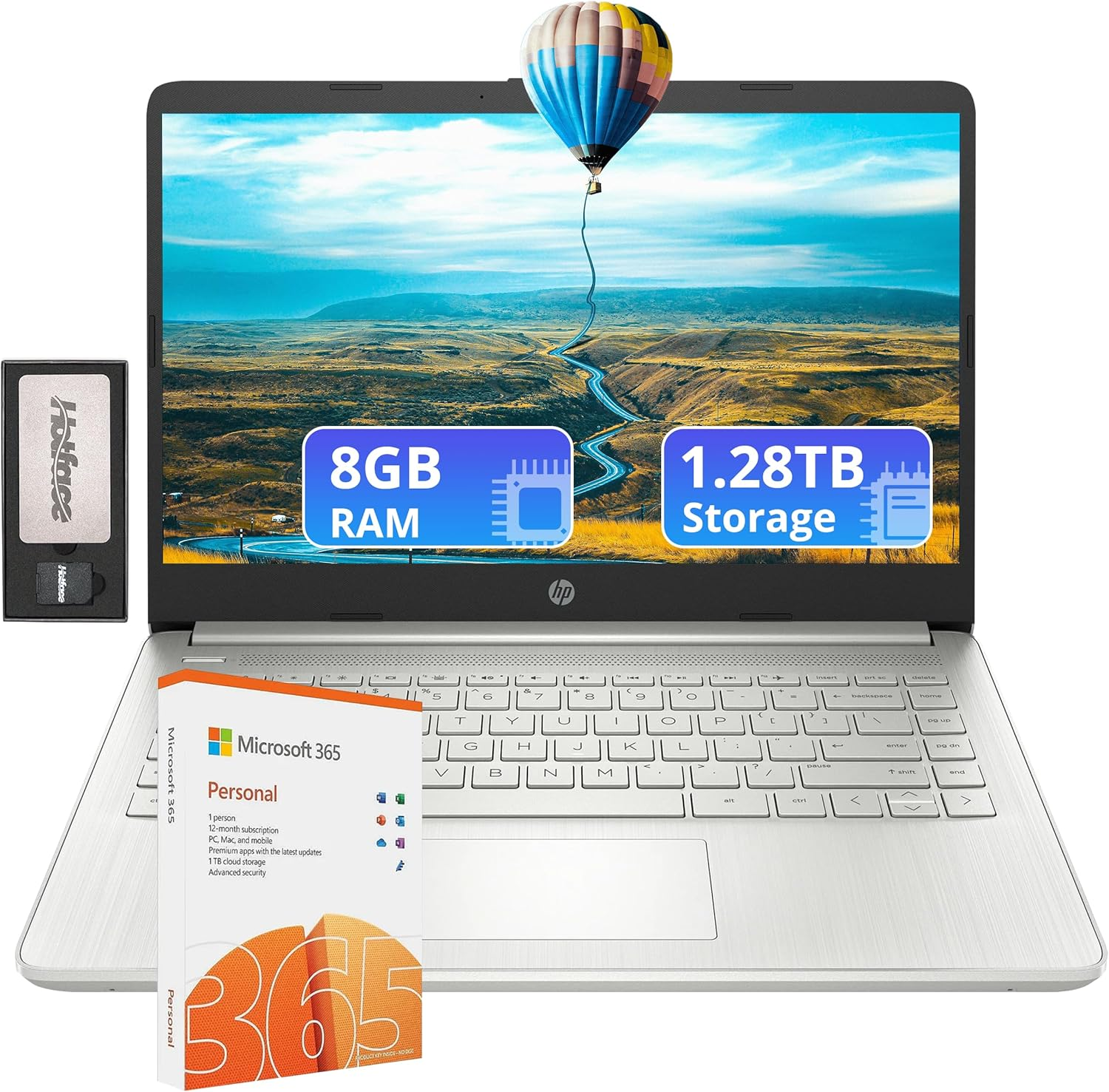 HP Flagship 14" Laptop with 1 Year Office 365 | 8GB RAM | 1.28TB Storage(128Gb Emmc & 160GB Docking Station & 1TB Cloud Storage) | Intel 4-Core Processor| Webcam | Wi-Fi | Windows 11 | Silver image number 1
