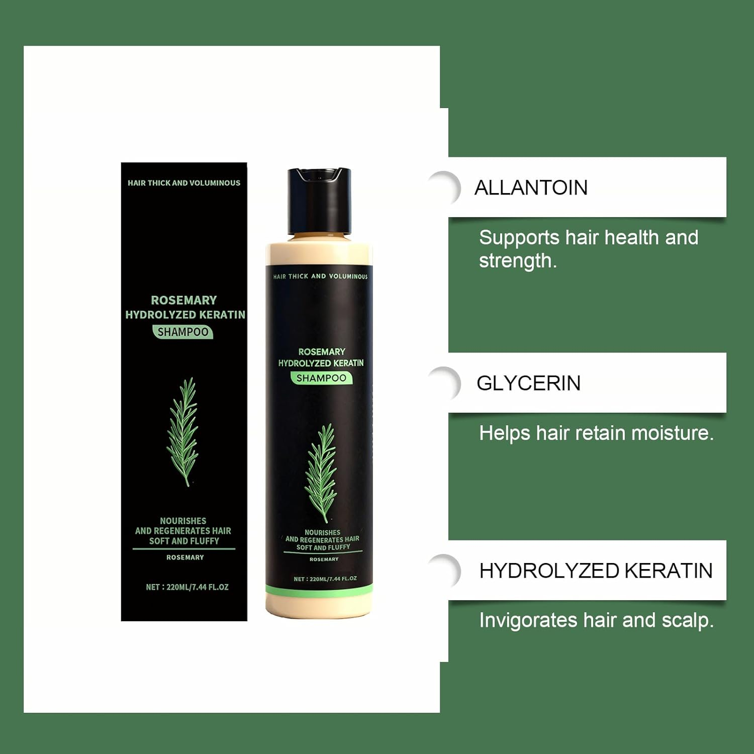 Rosemary Keratin Volumising Shampoo &ndash; Styling Support Cleanser for Fuller-Looking Hair &ndash; Fresh Scent Daily Hair Wash (1Pcs) - 2Pcs image number 2