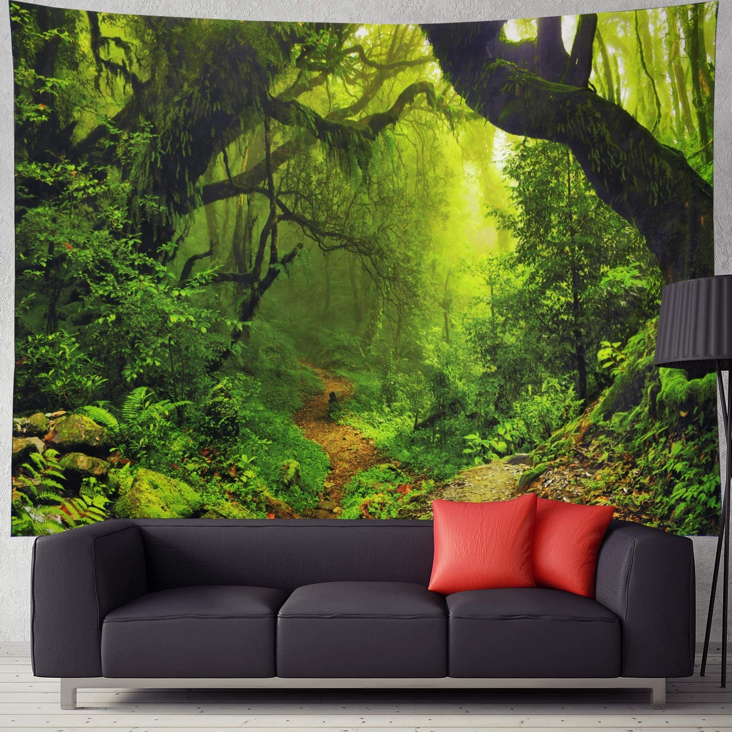 Leofanger Misty Forest Tapestry Magical Nature Green Tree Wall Tapestry Rainforest Landscape Tapestry Wall Hanging Bohemian Psychedelic Tapestry for Bedroom Living Room Dorm (70.8 &times; 92.5 Inches) image number 2