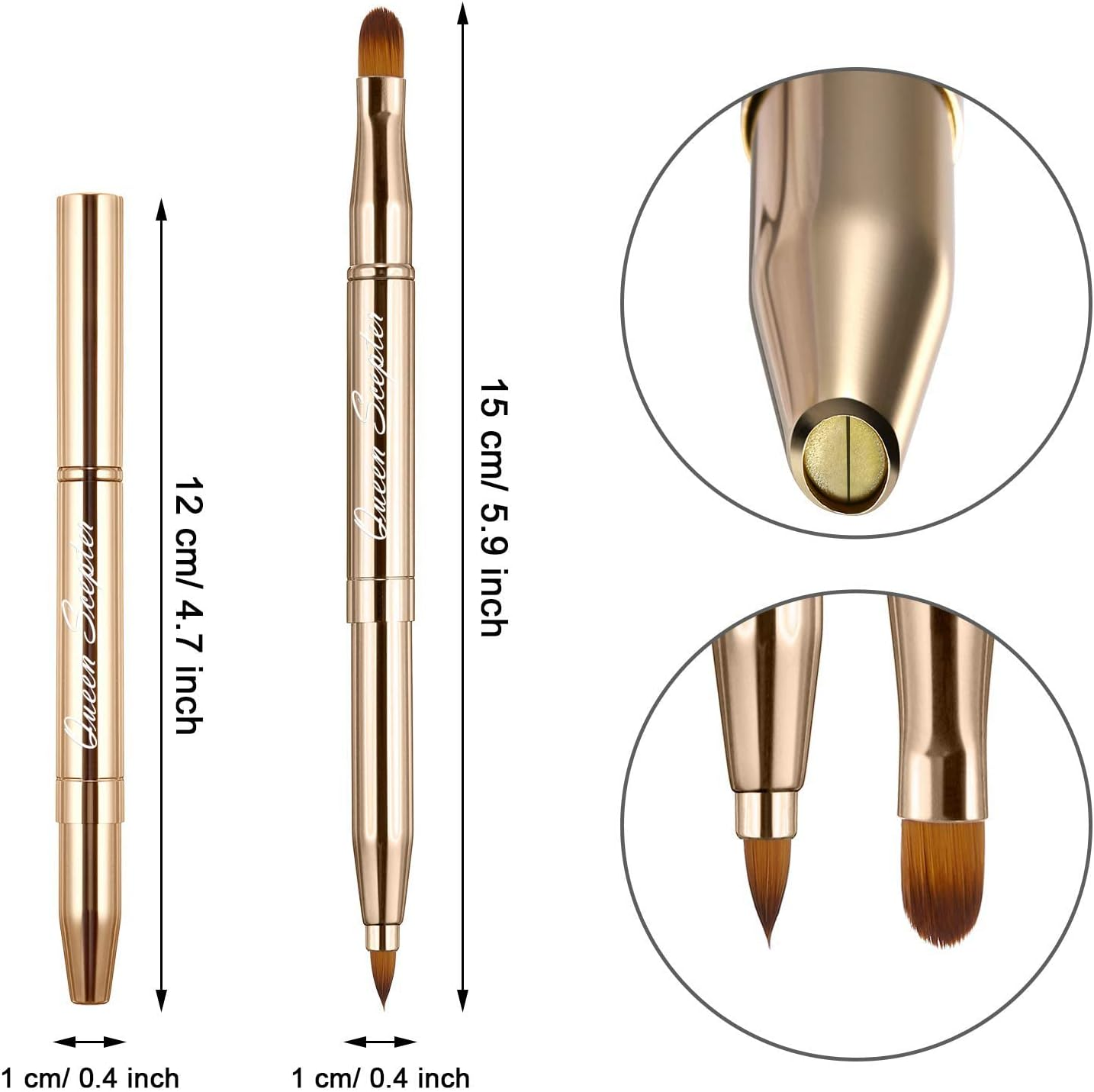 Retractable Eyebrow Eyelash Lip Brush Makeup Brush Double-Sided Soft with Cap Concealer Eyeliner for Travel Cosmetic Brushes, Gold Color - Dual End Retractable Brushes Gold image number 2