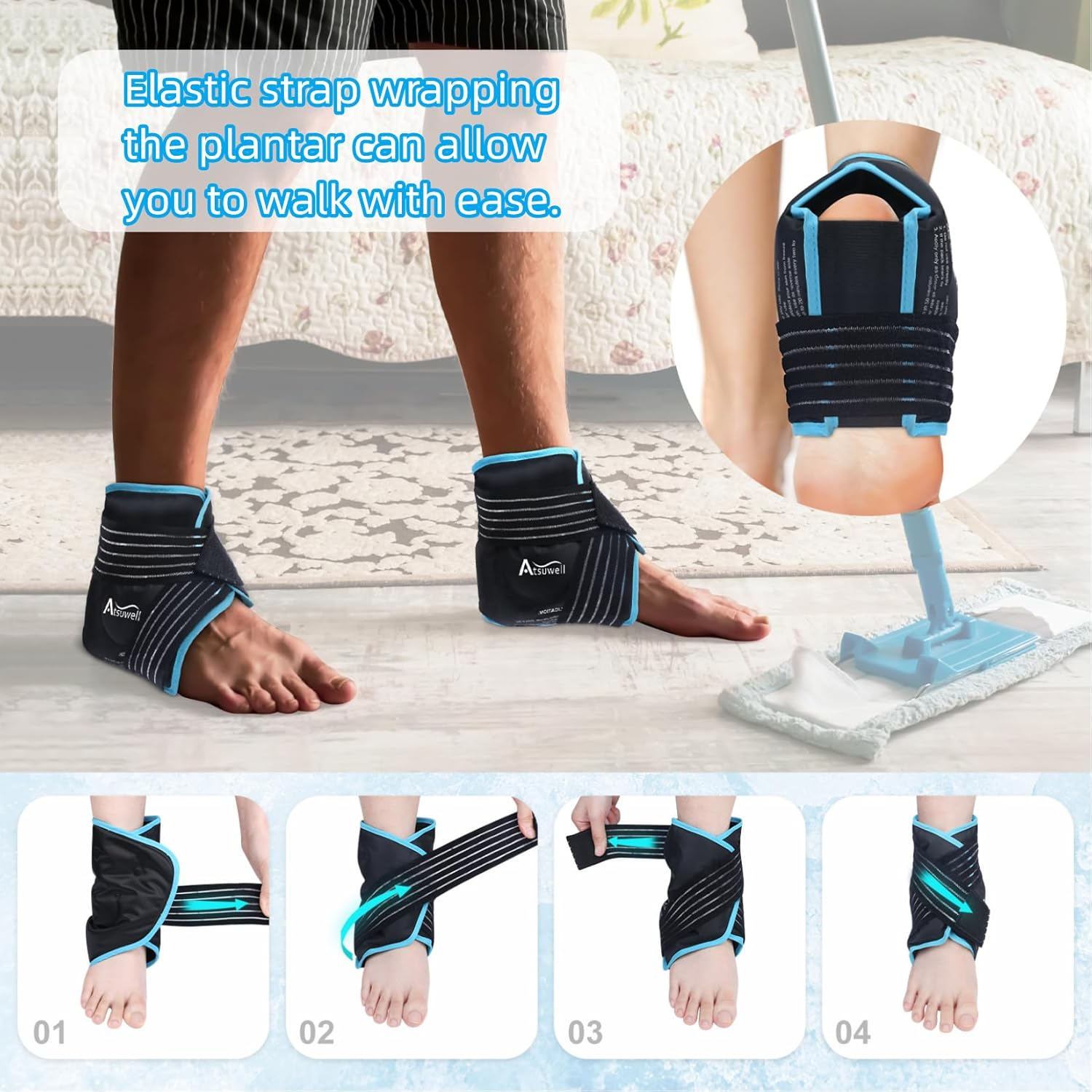 Atsuwell Ankle Ice Pack Wrap, Reusable Gel Ice Pack for Foot Ankle Heel, Cold Compress Therapy for Pain Relief, Injuries, Achilles Tendonitis, Swelling, Sprained Ankles and Heels image number 5