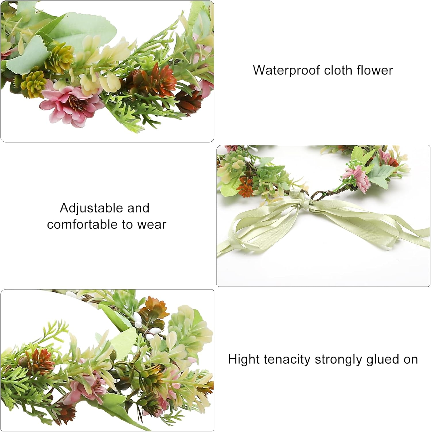 Flower Wreath Hair Headband Set Handmade Autumn Flower Crown with Hair Wreath & Comb for Wedding Bridal Festival Girls Photo Shoot Gift image number 6