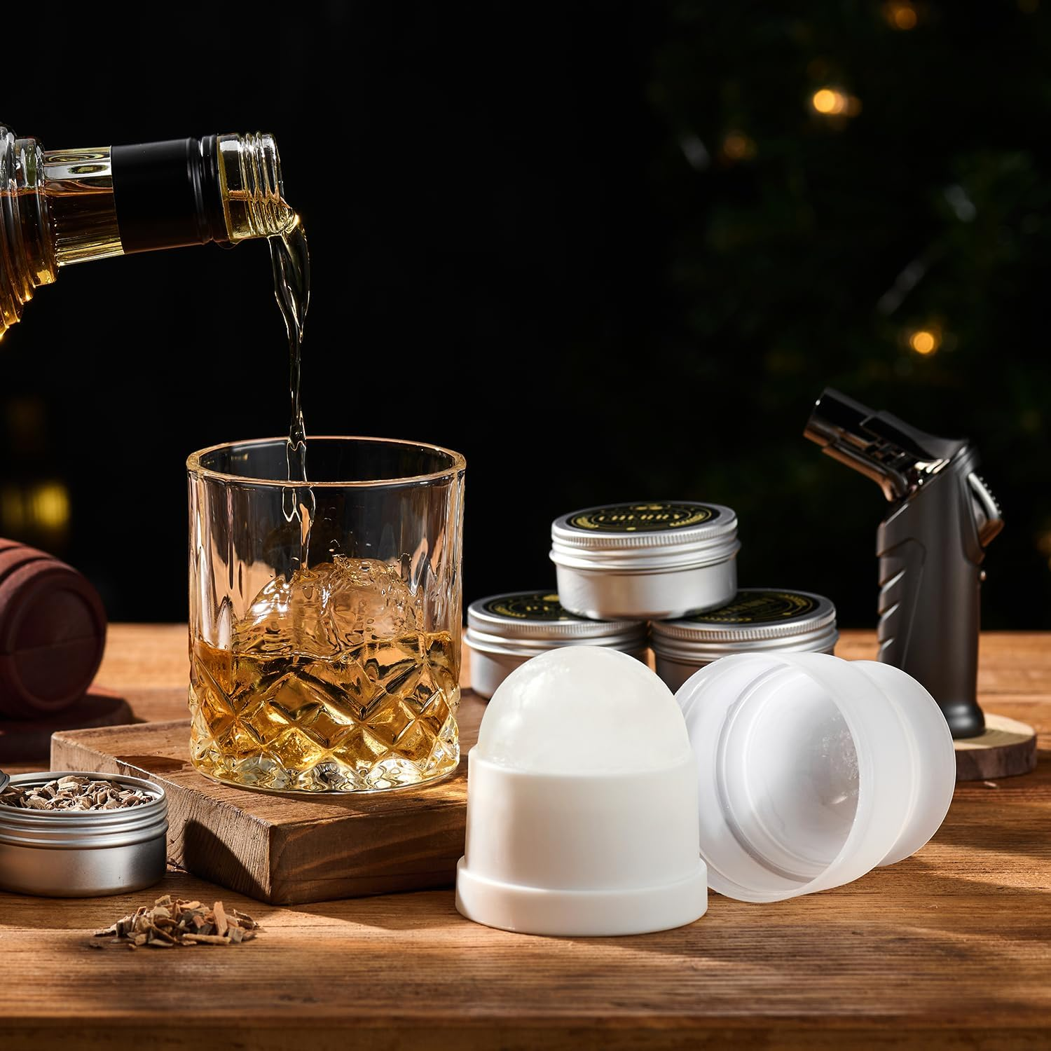Whiskey Smoker Kit with Torch - 6 Flavors Wood Chips, 2 Glasses, 2 Ice Ball Molds - Cocktail Smoker Infuser Kit, Old Fashioned Drink Smoker Kit, Birthday Bourbon Whiskey Gifts for Men,Dad(No Butane) image number 3