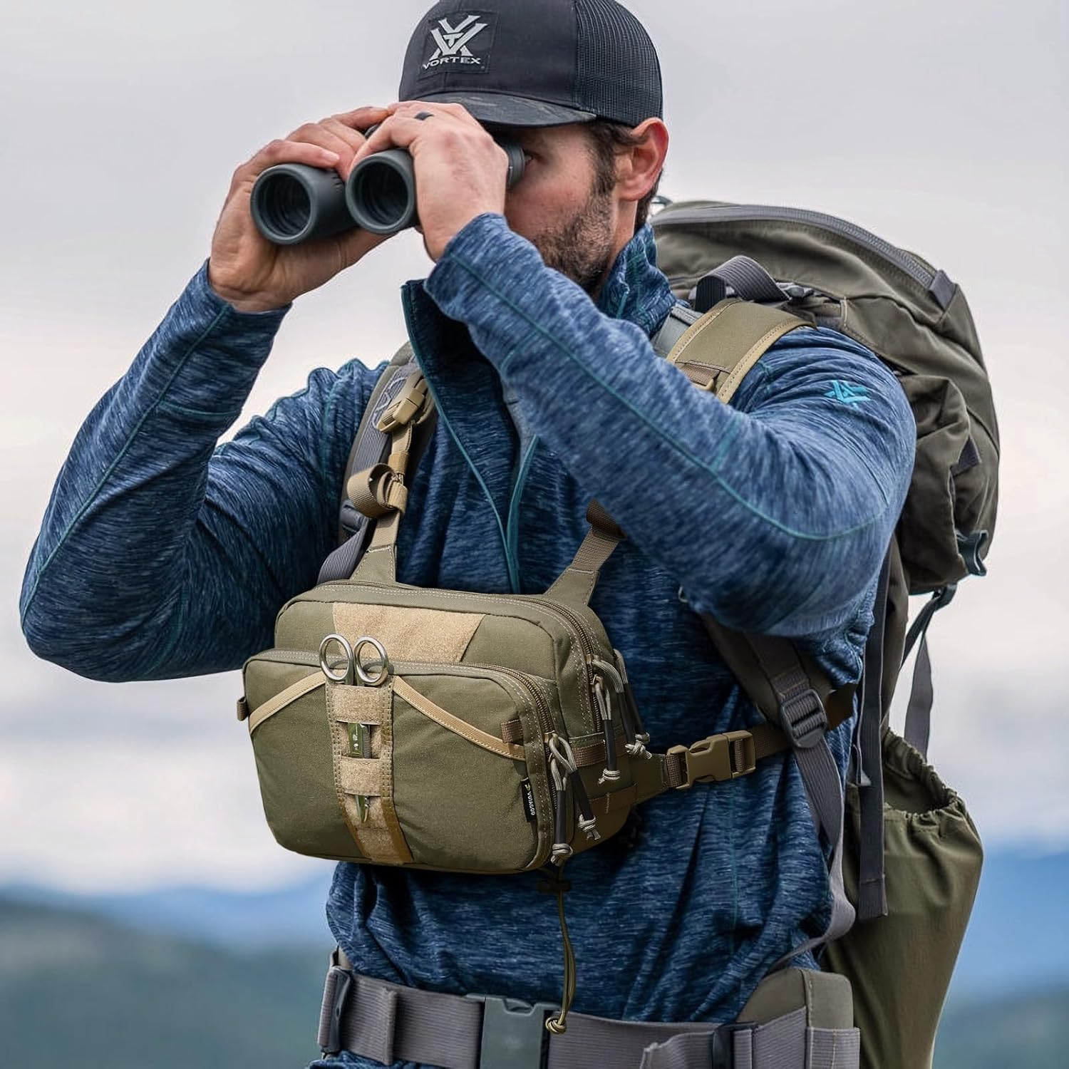 VOTAGOO Fishing Chest Pack, Fly Fishing Bag for Men and Women, Tackle and Fly Boxes Storage Pack, Hunting Binocular Pack (Dark Black) - Dark Black image number 1